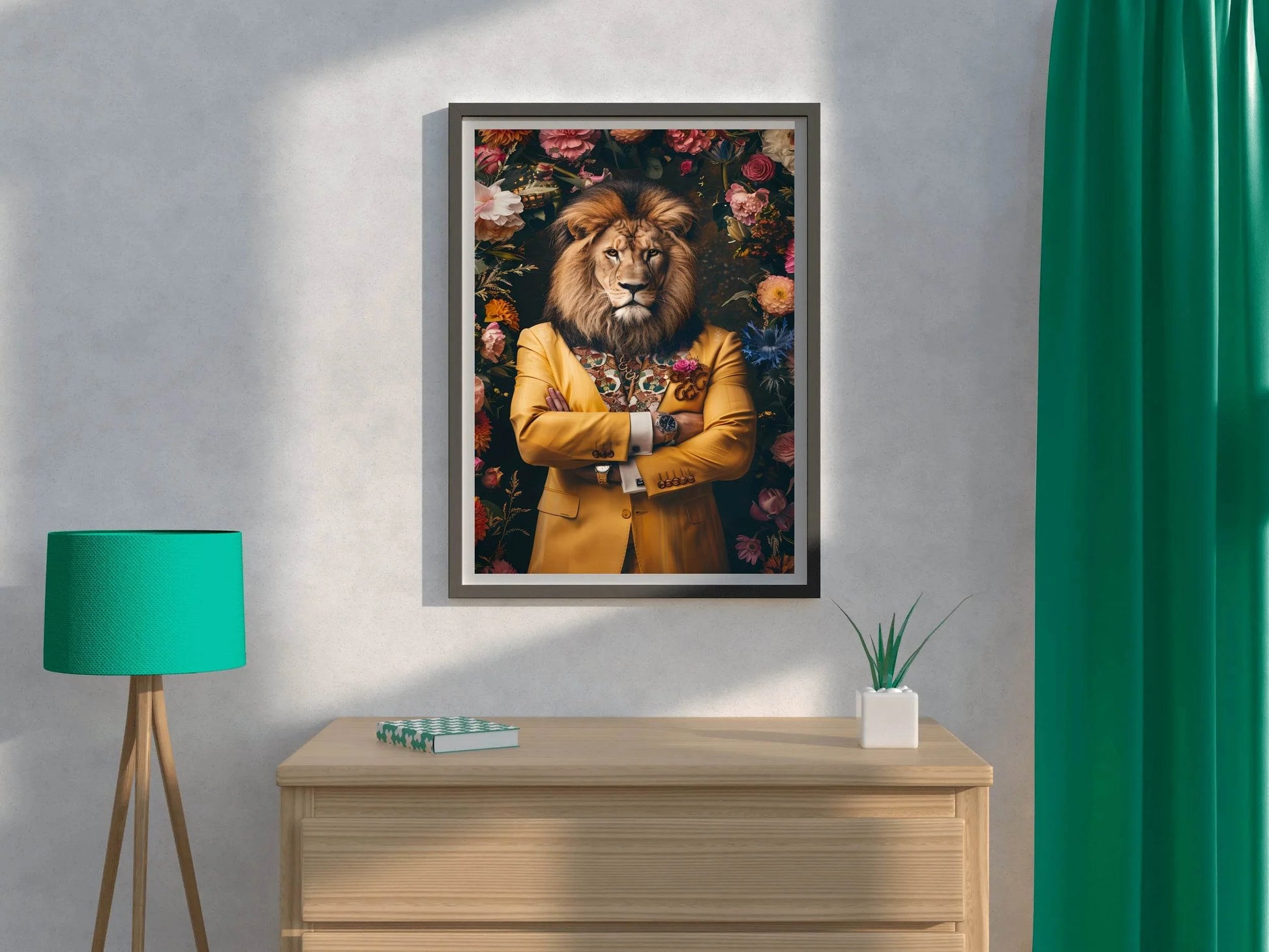 Standing Lion Wearing Formal Yellow Coat - beink online art store