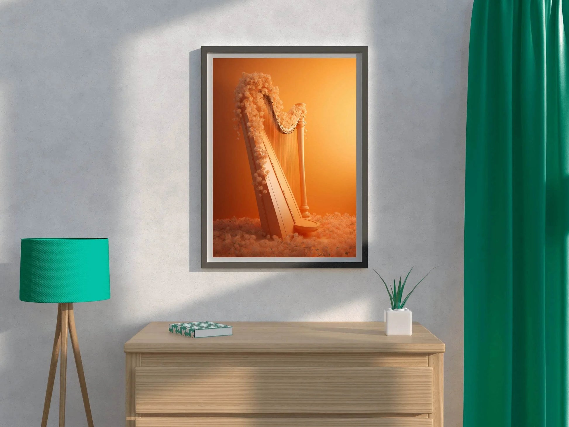 Harp With Flowers And Musical Notes Wall Art - beink online art store