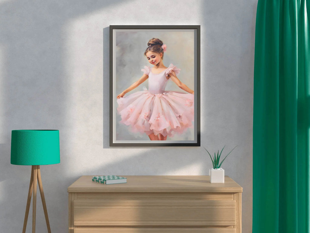 Watercolor Painting of Cute Dancing Girl in Pink Dress - beink online art store