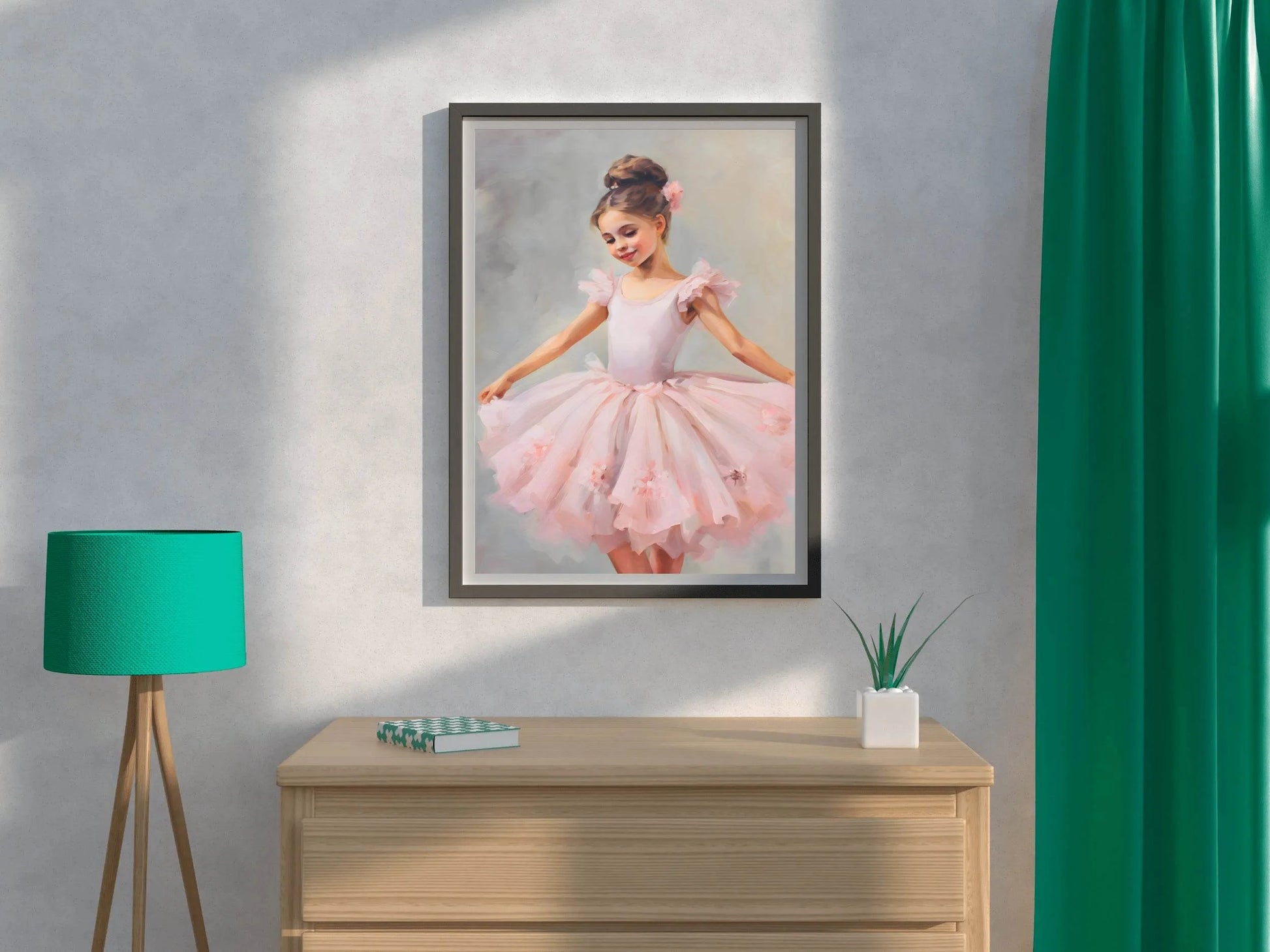 Watercolor Painting of Cute Dancing Girl in Pink Dress - beink online art store