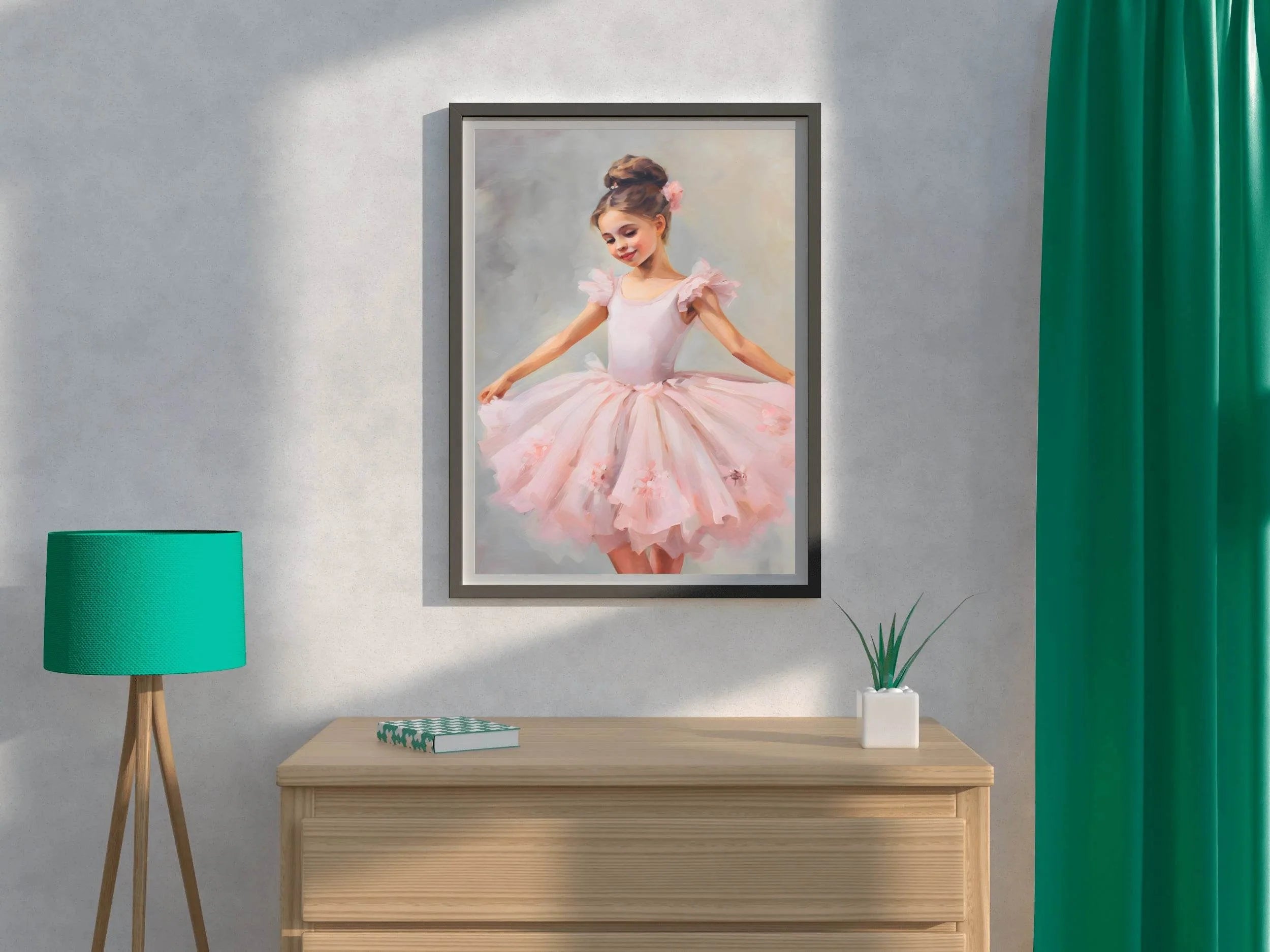 Watercolor Painting of Cute Dancing Girl in Pink Dress - beink online art store