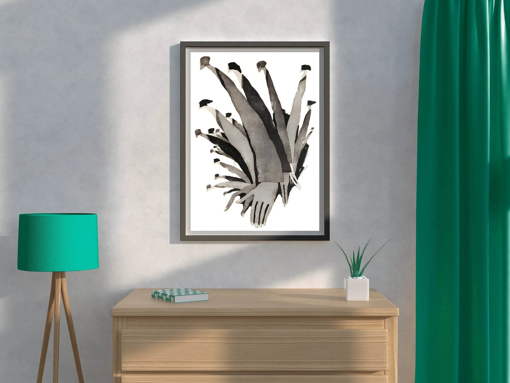 Black and White Interconnected Hands Wall Art - beink online art store