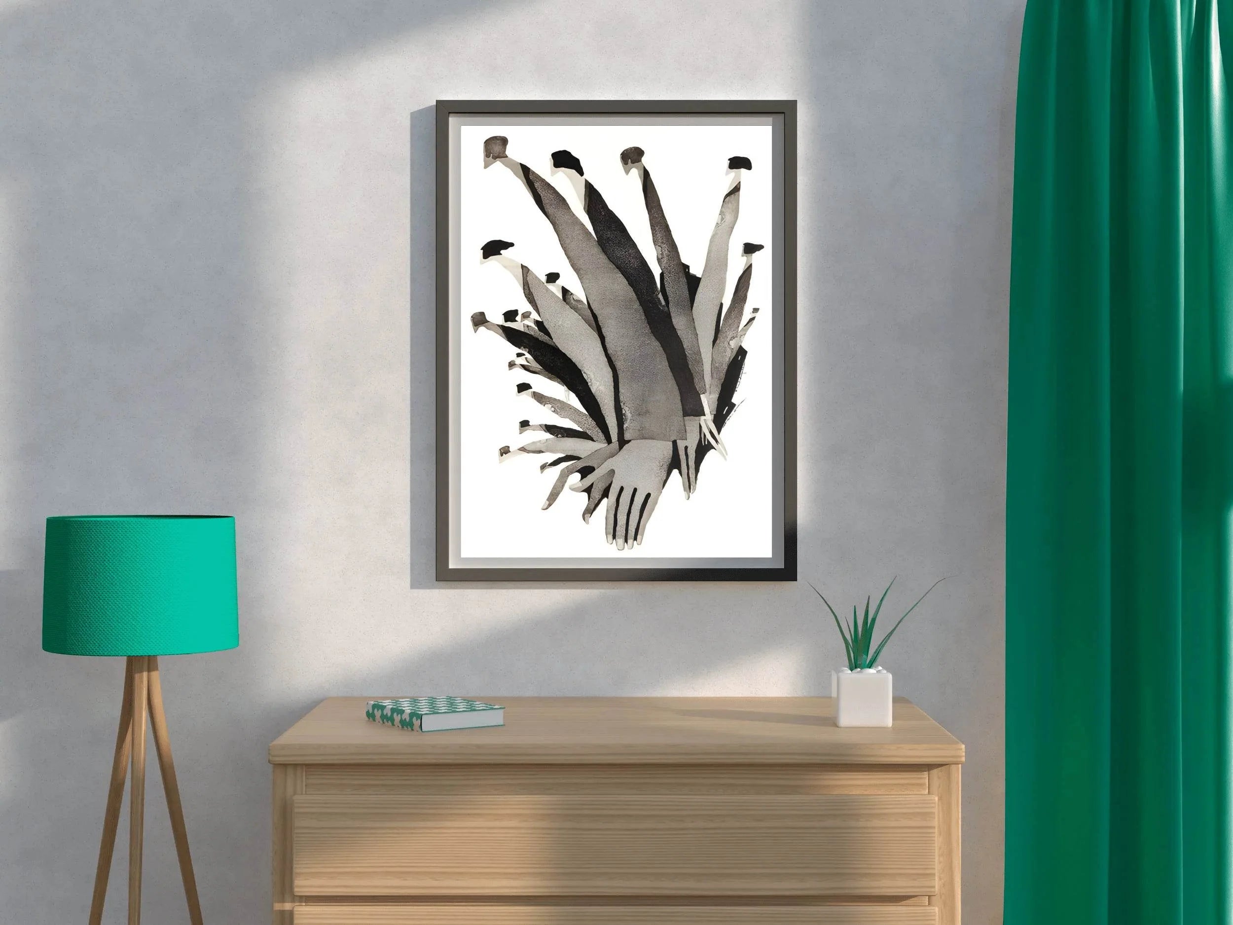 Black and White Interconnected Hands Wall Art - beink online art store