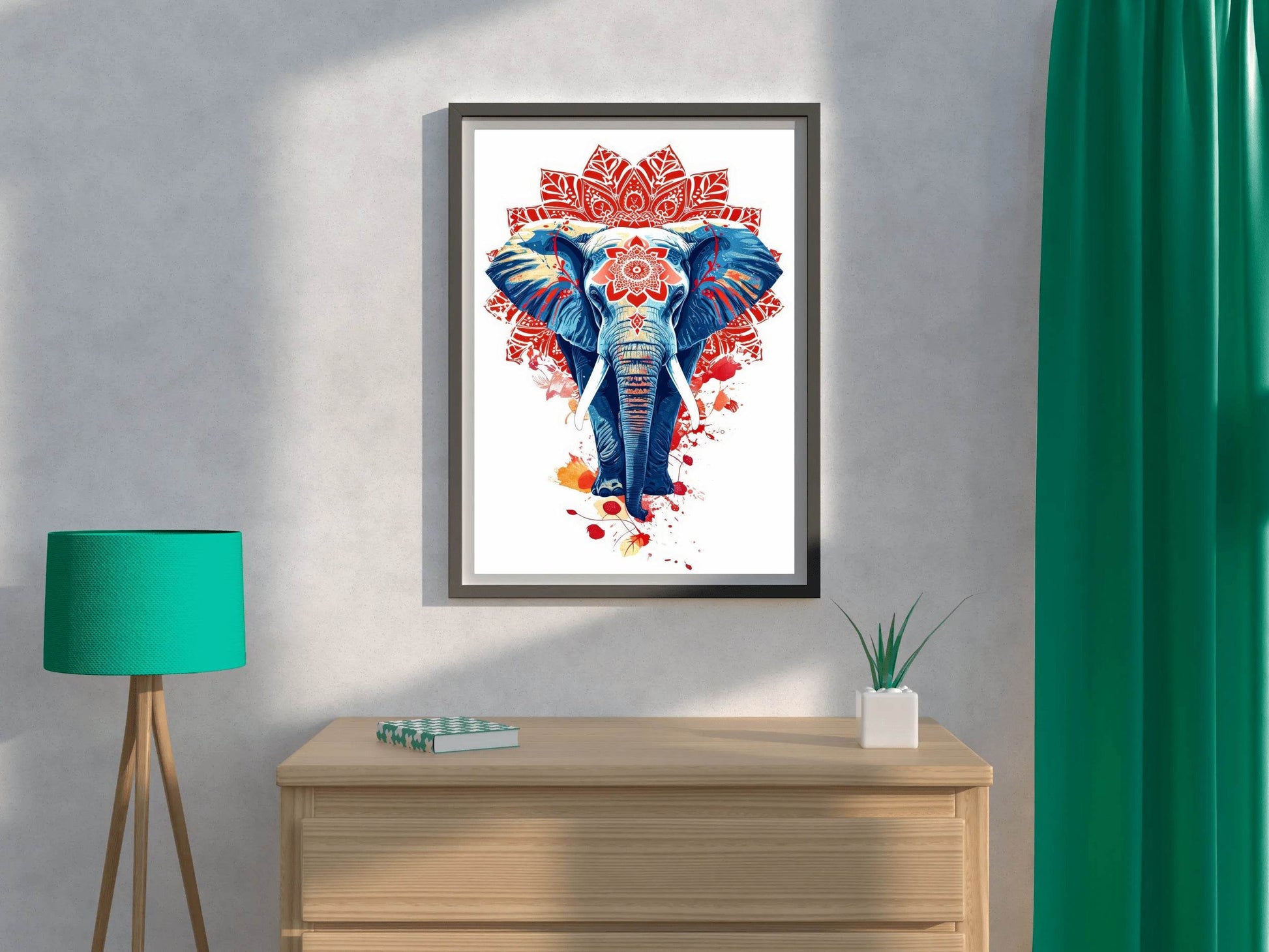 Red Mandala Elephant Print Painting - beink online art store