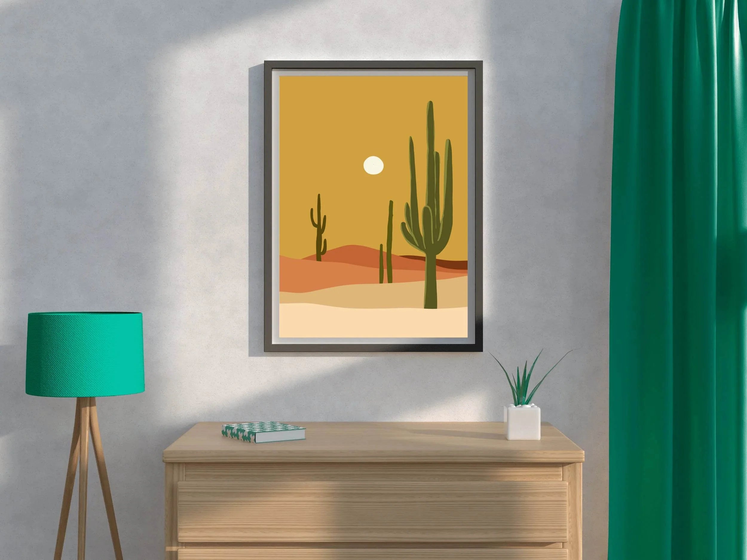Desert Scene with Cactus and Moon ArtWork - beink online art store