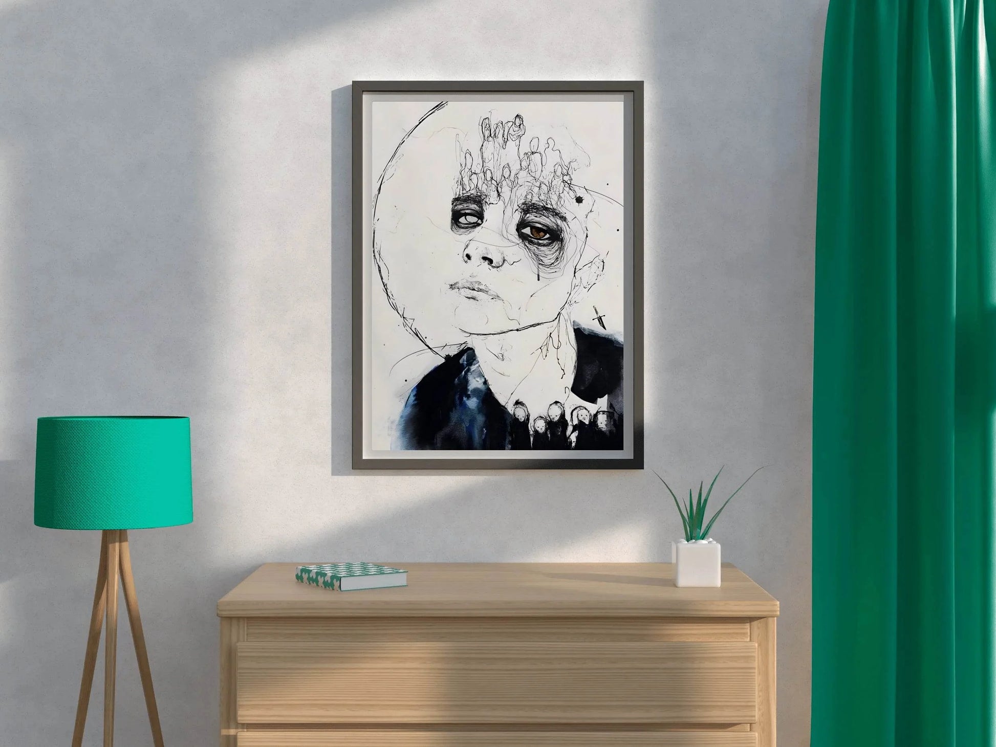 Watercolor Face Picture of Overburden Mind Wall Art - beink online art store