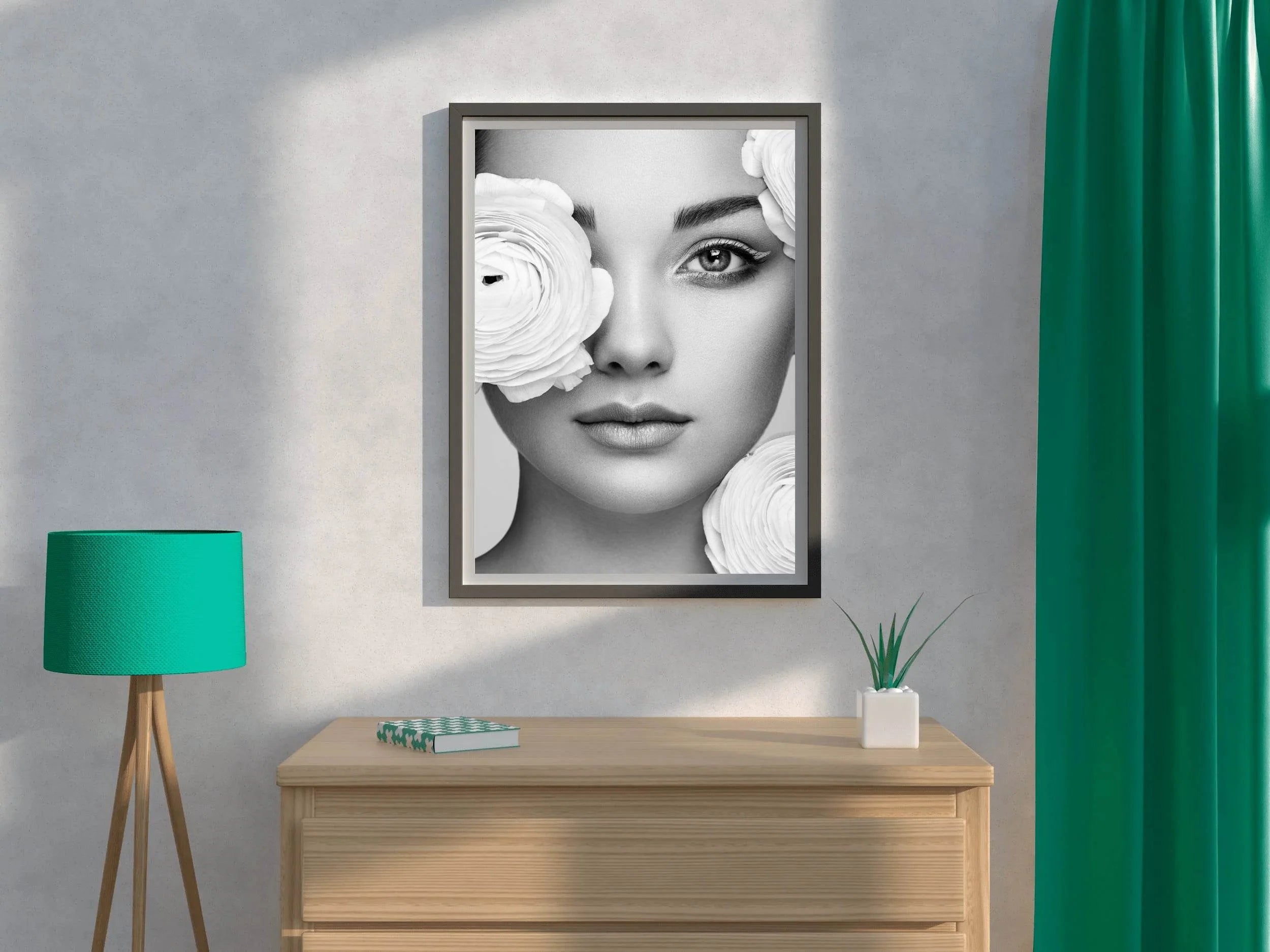 Beautiful Women Decorated With Flowers Black & White Wall Art - beink online art store