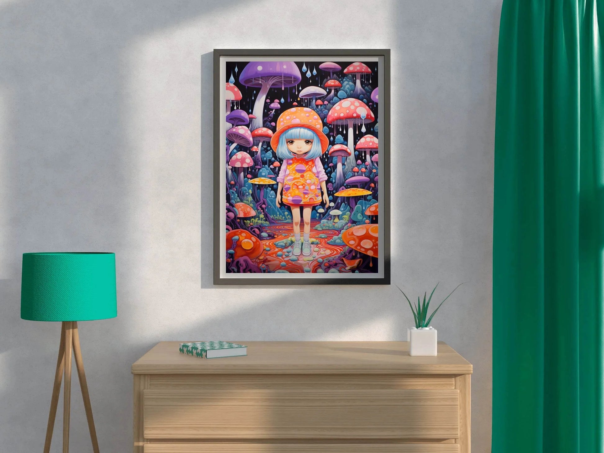 Colorful Retro girl with long hair and a hat Wall Art - beink online art store