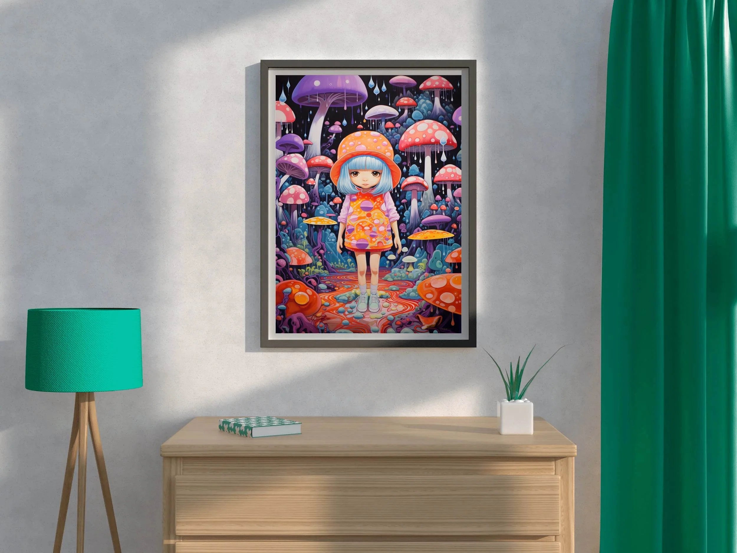 Colorful Retro girl with long hair and a hat Wall Art - beink online art store