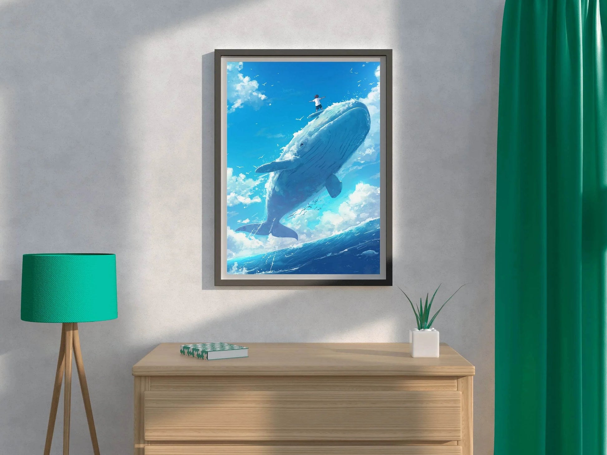 Painting of a Man Riding a Whale - beink online art store