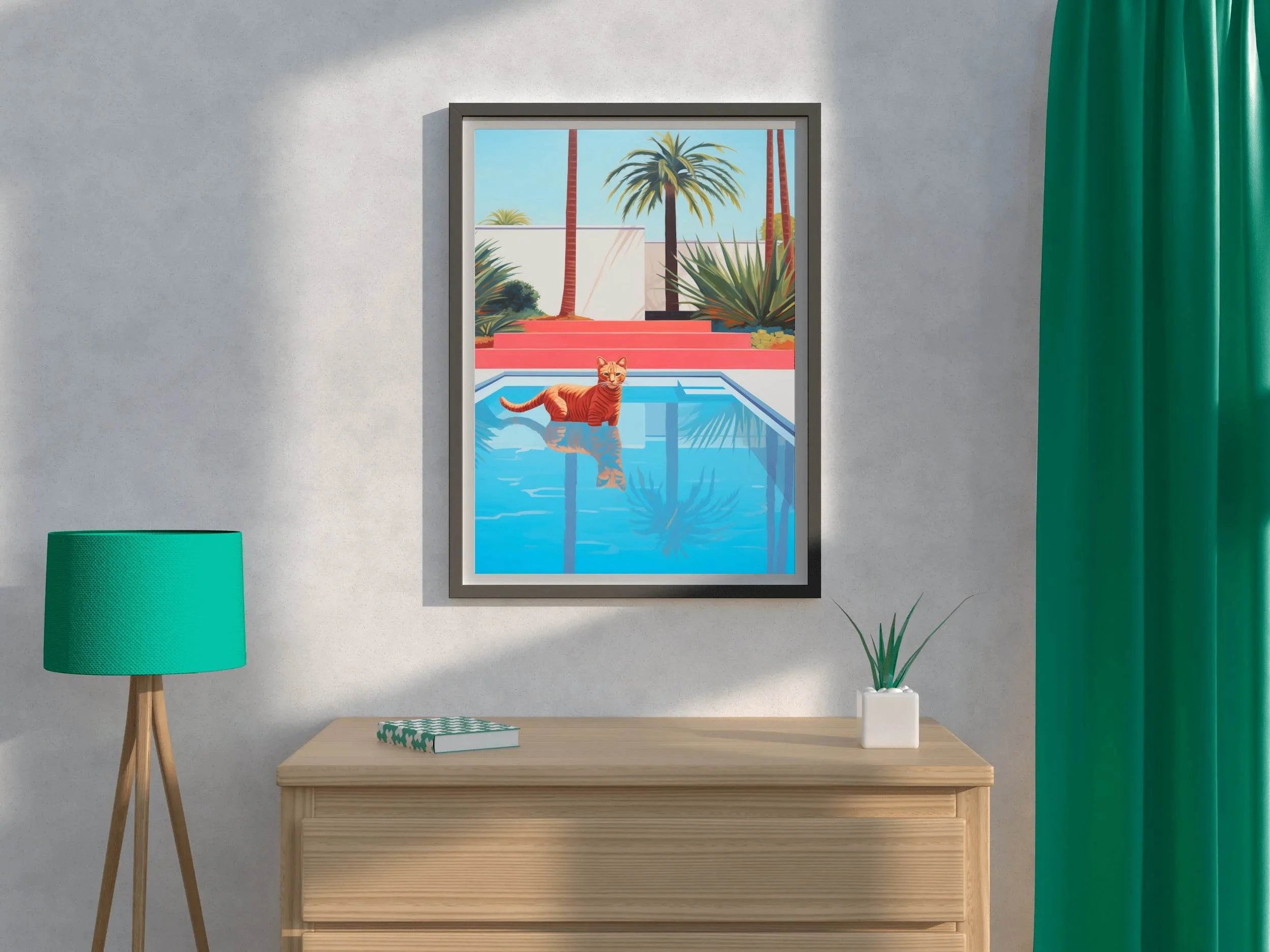 Cat Cool on Poolside Modern Wall Art - beink online art store