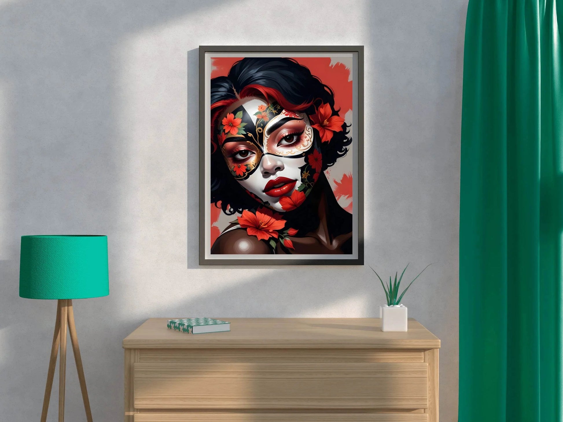 Lady Wearing Flower Mask Wall Art - beink online art store