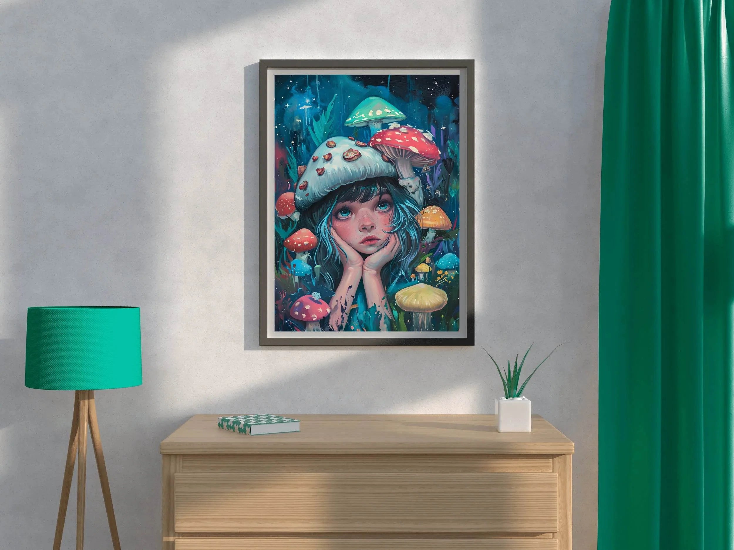 Anime Girl Colorful Style With Mushroom Wall Art - beink online art store