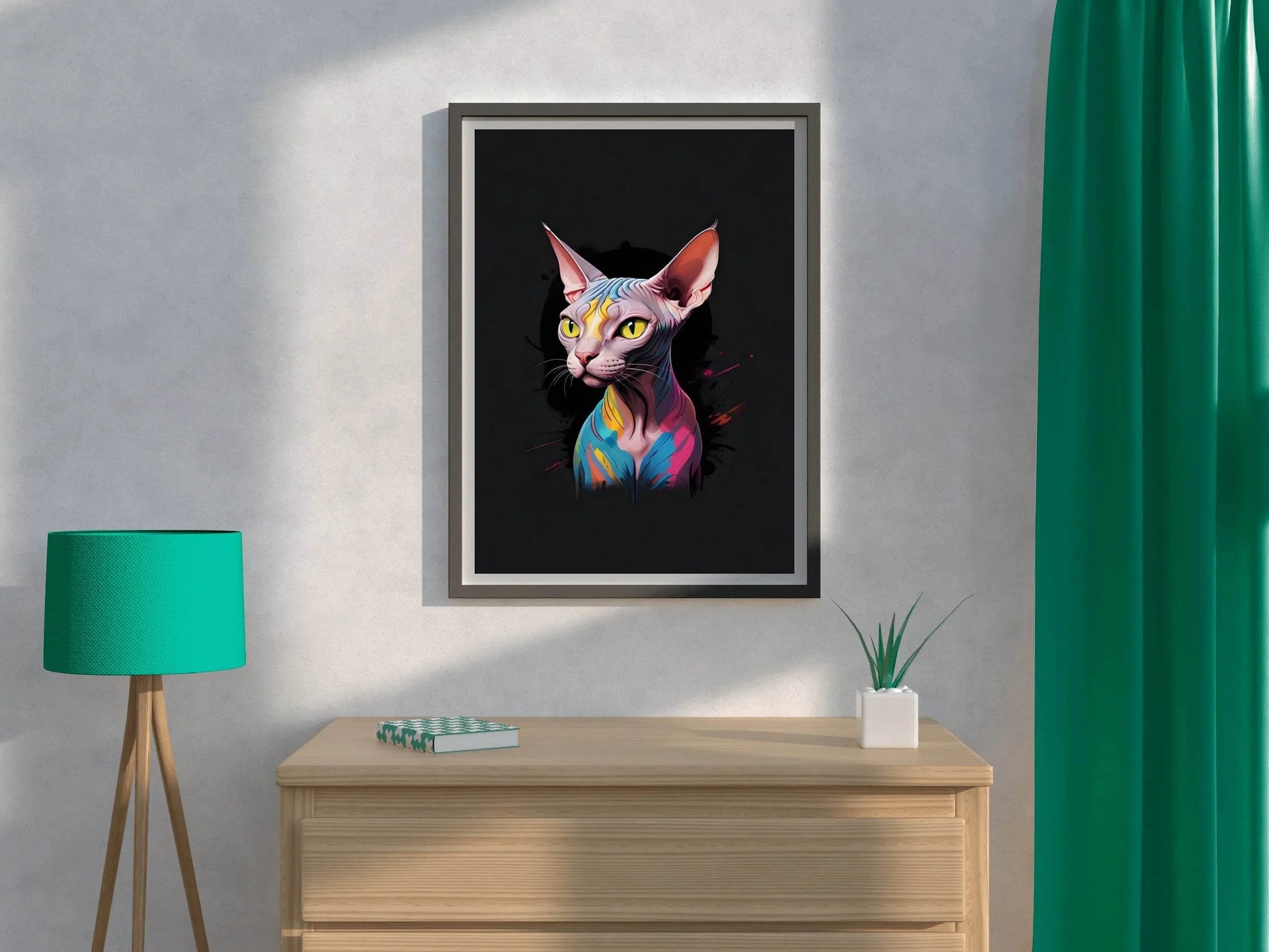 Painting of Colorful Sphynx Cat Animal Wall Art - beink online art store
