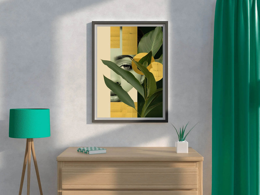Girl Behind Tropical Leaves Abstract Wall Art - beink online art store