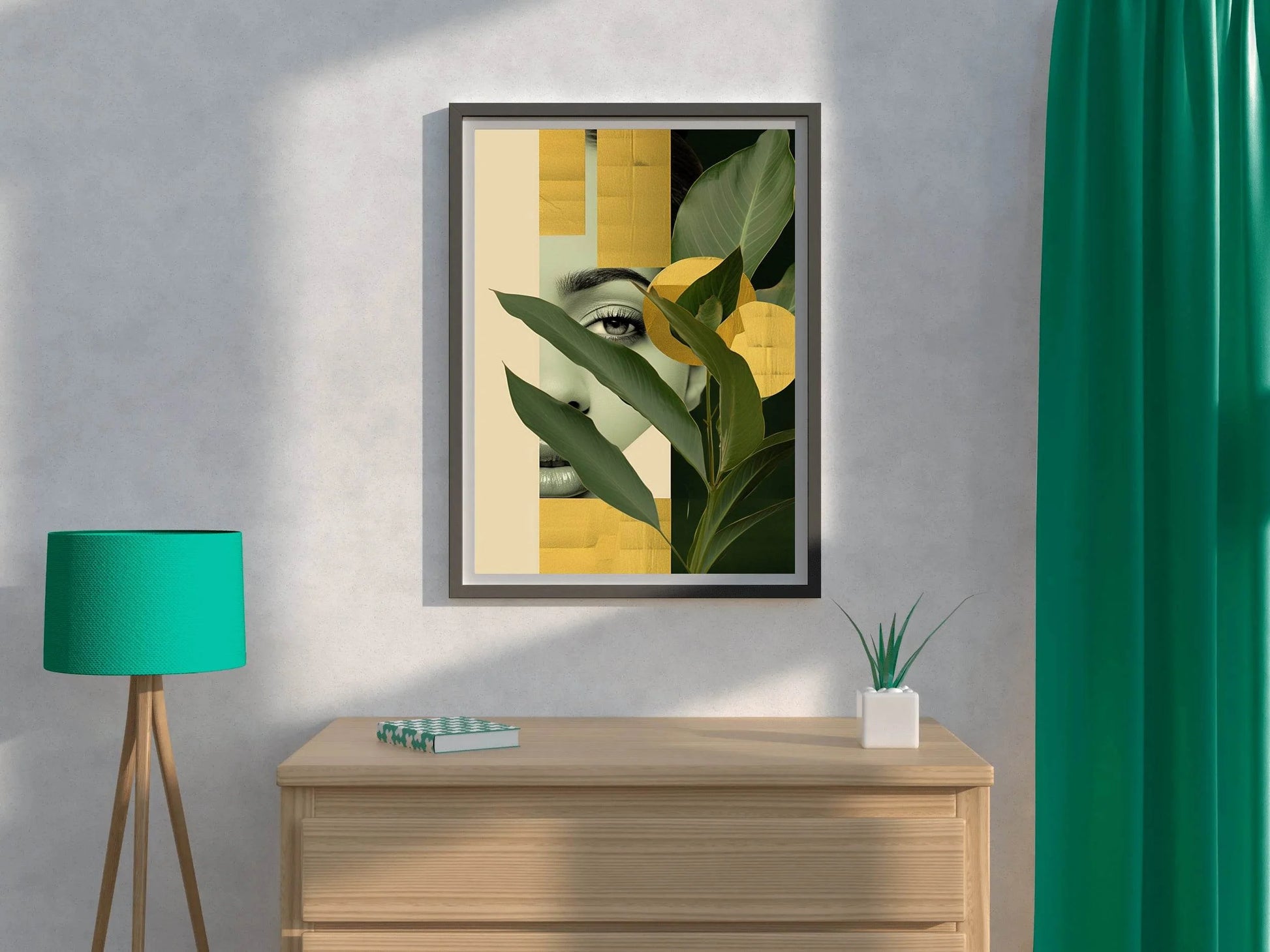 Girl Behind Tropical Leaves Abstract Wall Art - beink online art store