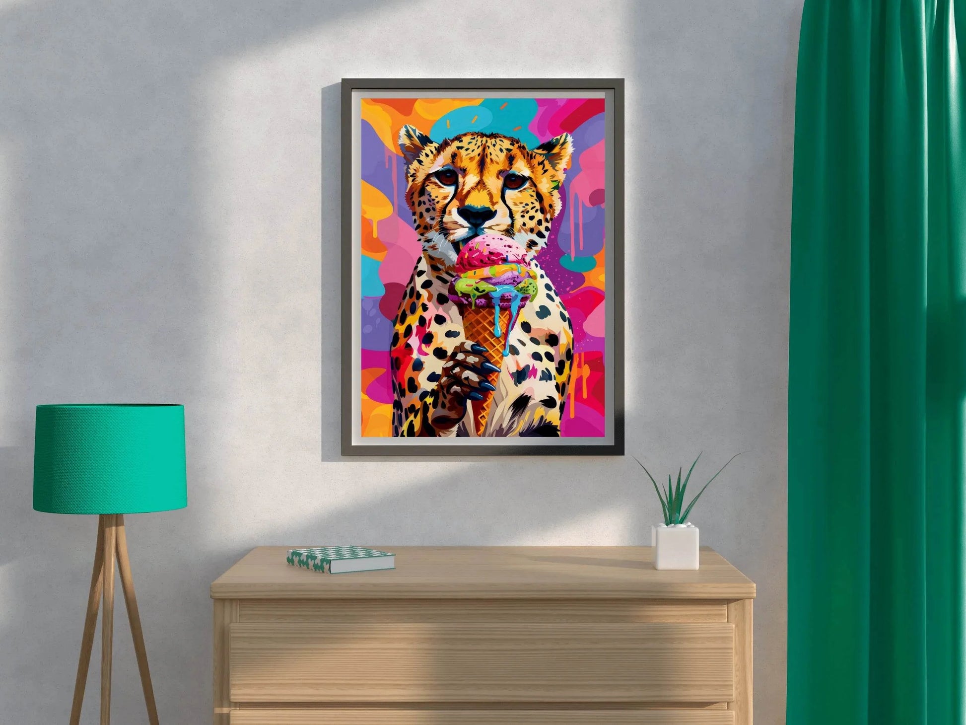 Cheetah's Colorful Background Having Ice cream Wall Art - beink online art store