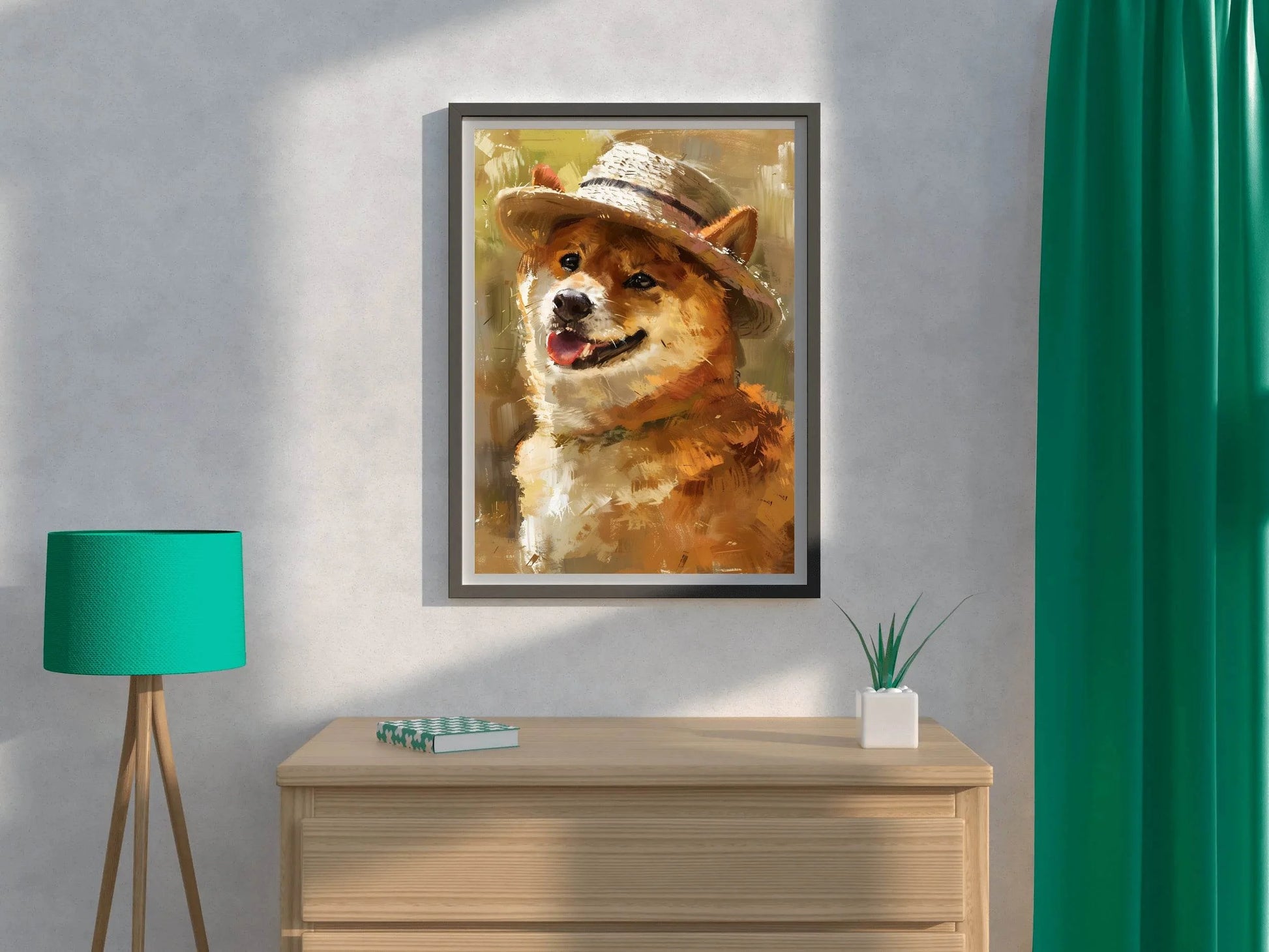Hand Painted Illustration of Dog Wearing Hat - beink online art store