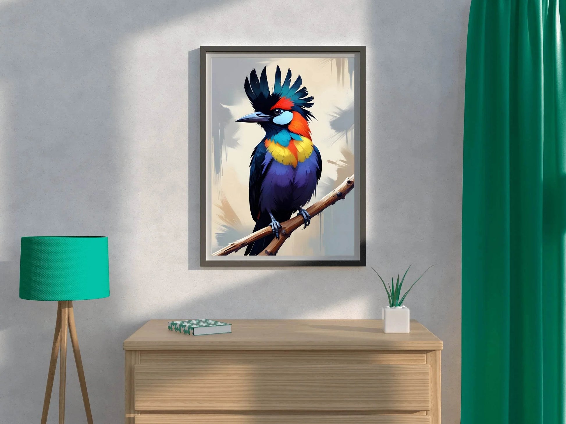Painting of Beautiful Tropical Bird Sitting on Branch Wall Art - beink online art store