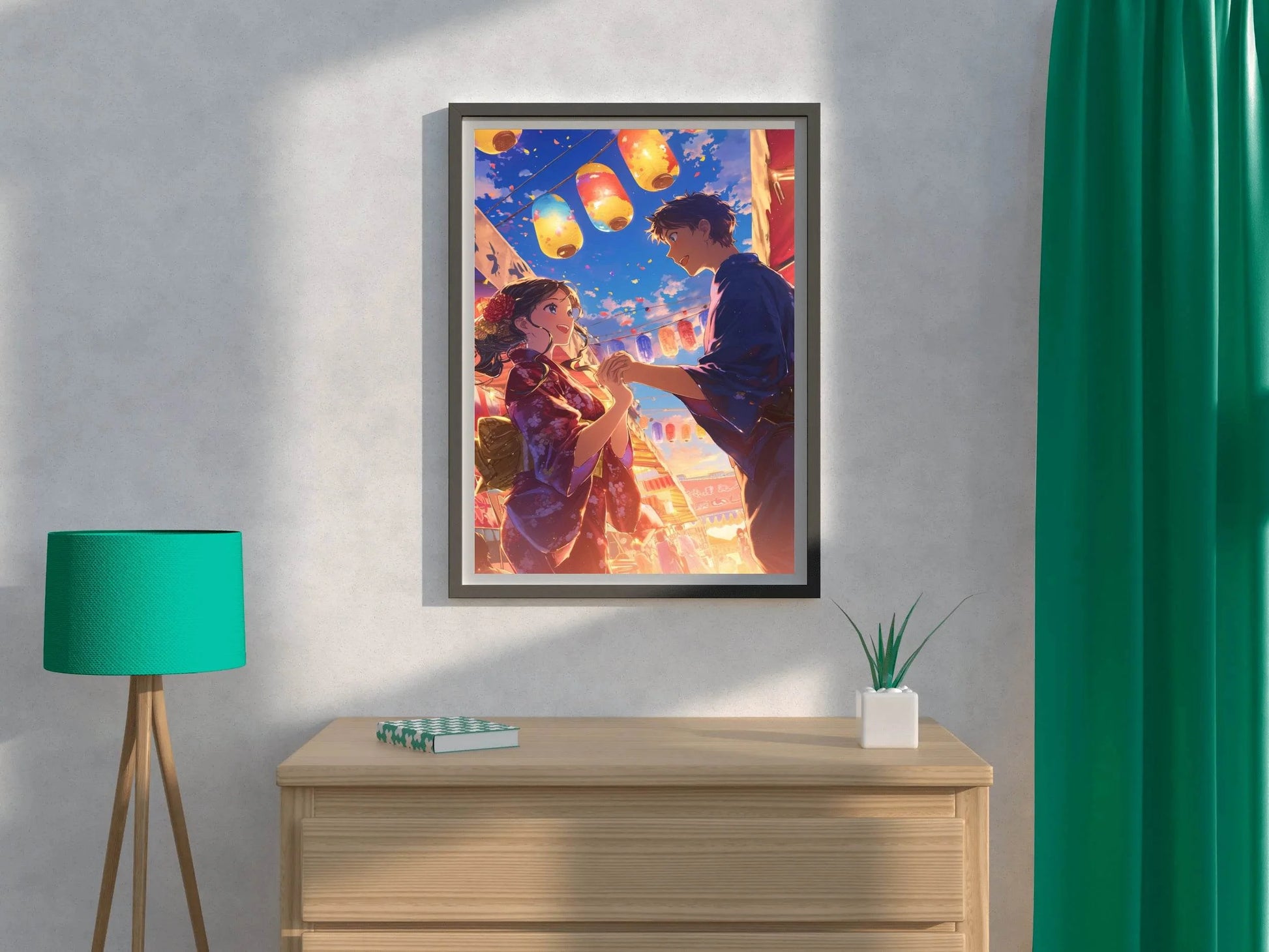 Anime style Boy and Girl Couple in Festival Wall Art - beink online art store