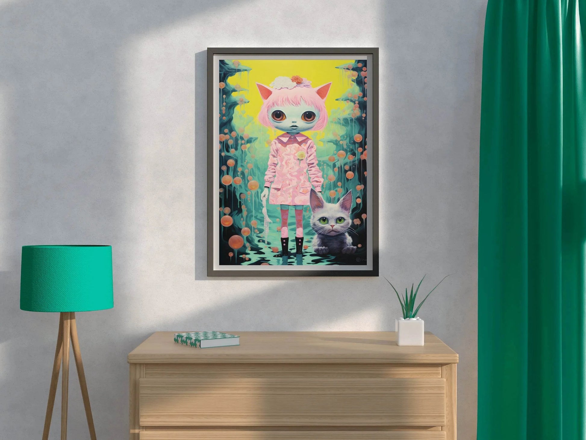 Cat Girl With Pink Hair Wall Art - beink online art store