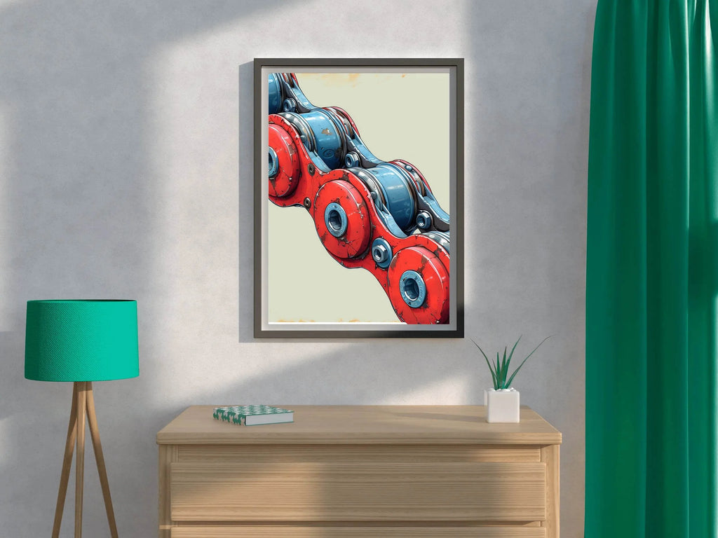 Painting of Red and Blue Bicycle Chain Artwork - beink online art store