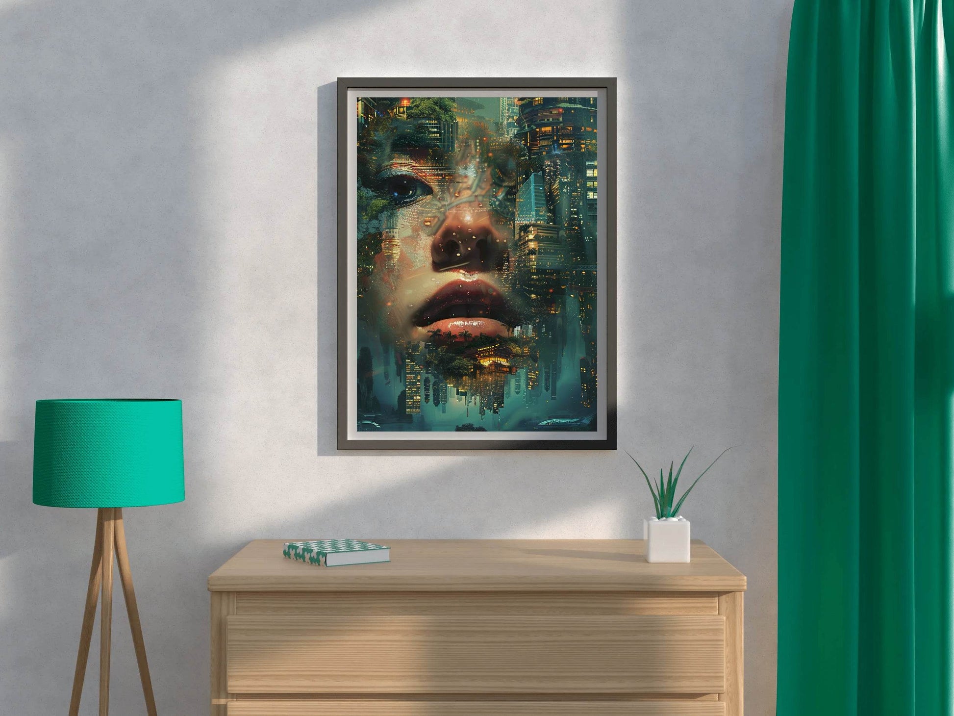 Enhanced Female Face Among Buildings Digital Art - beink online art store