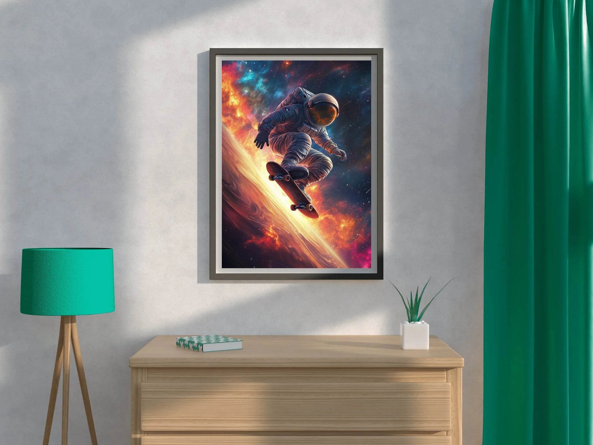 Astronaut skateboarding in space - beink online art store
