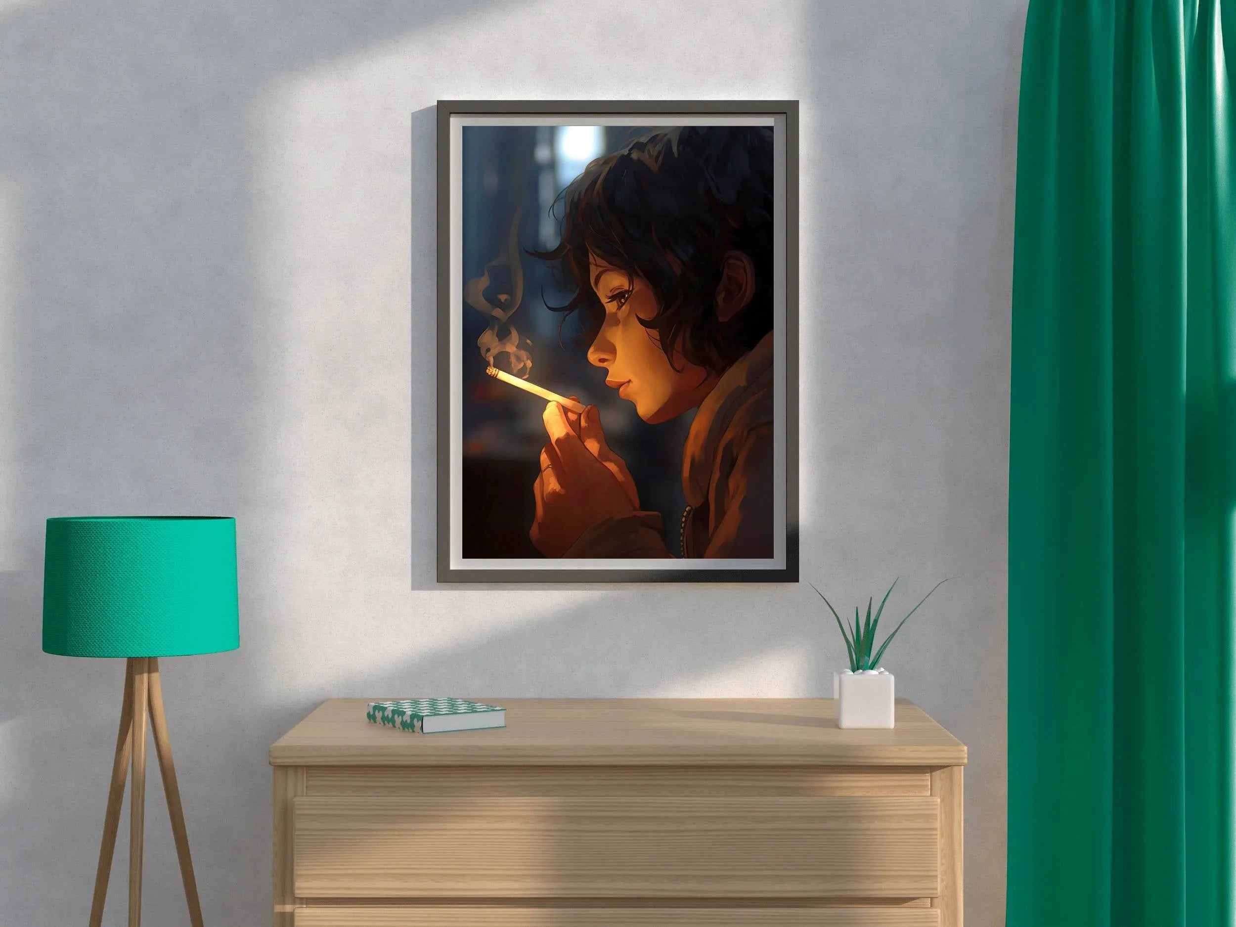 Anime Style Character With Cigarette Wall Art - beink online art store