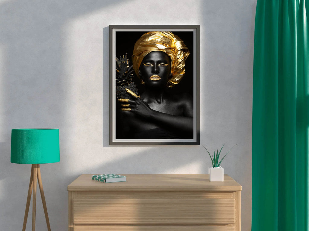 Black Woman With Golden Pineapple Wall Art - beink online art store