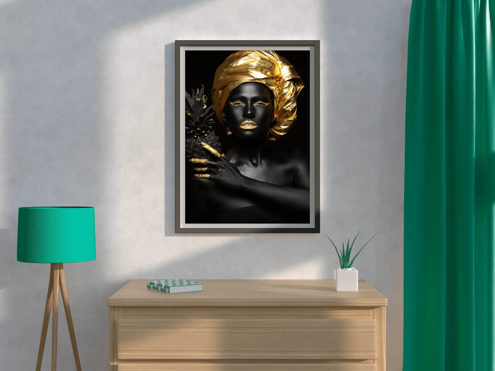 Black Woman With Golden Pineapple Wall Art - beink online art store