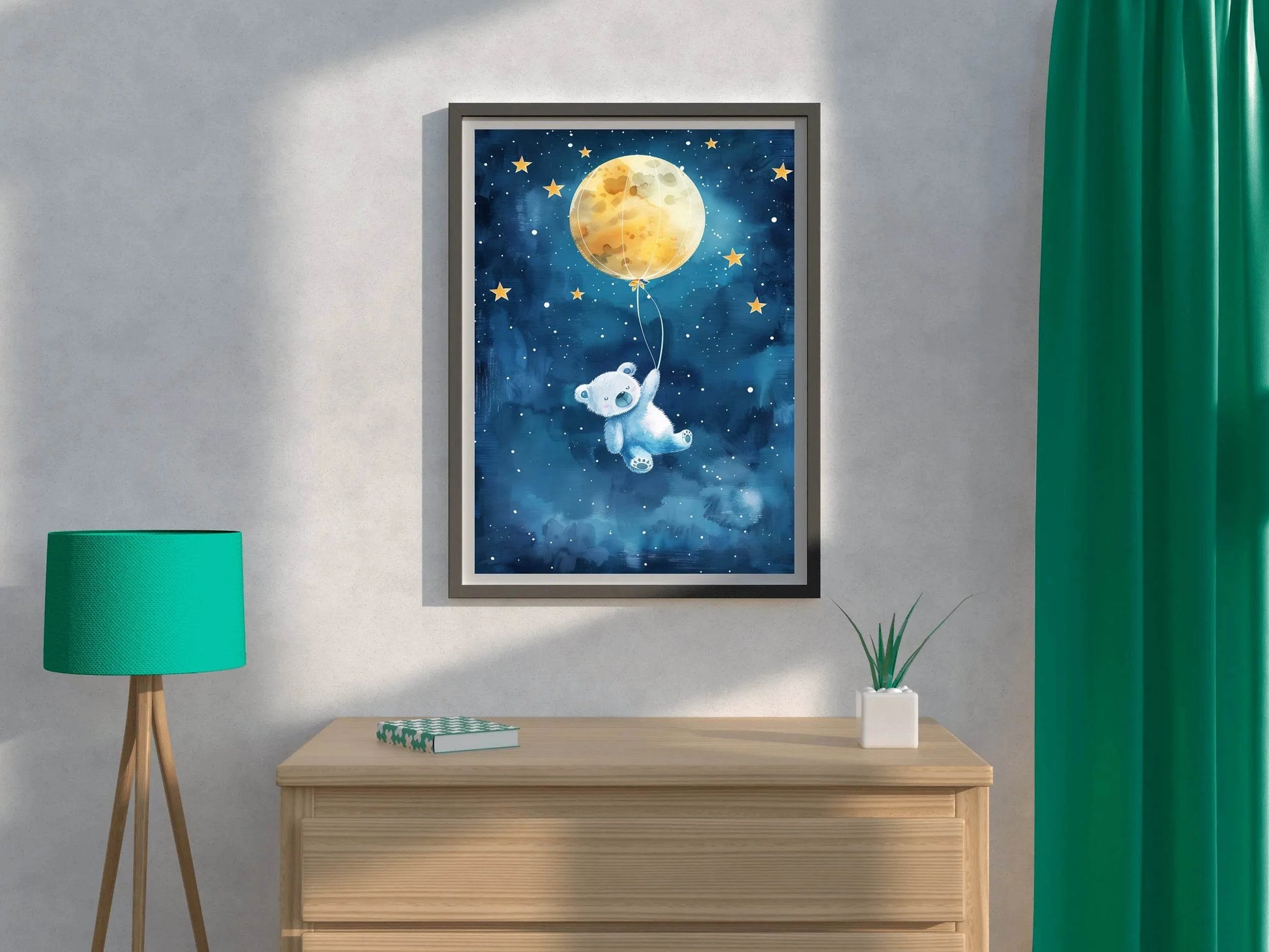 Flying Teddy Bear With Yellow Balloon - beink online art store