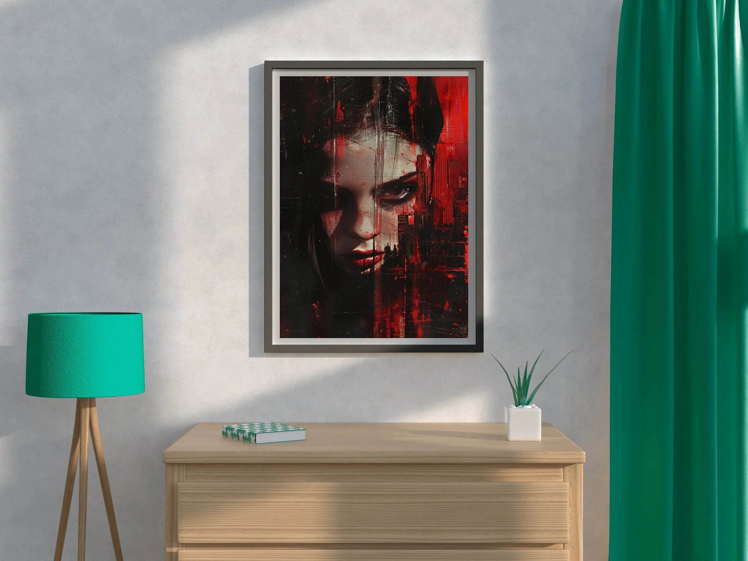 Red Painting of Women Face Digital Art - beink online art store