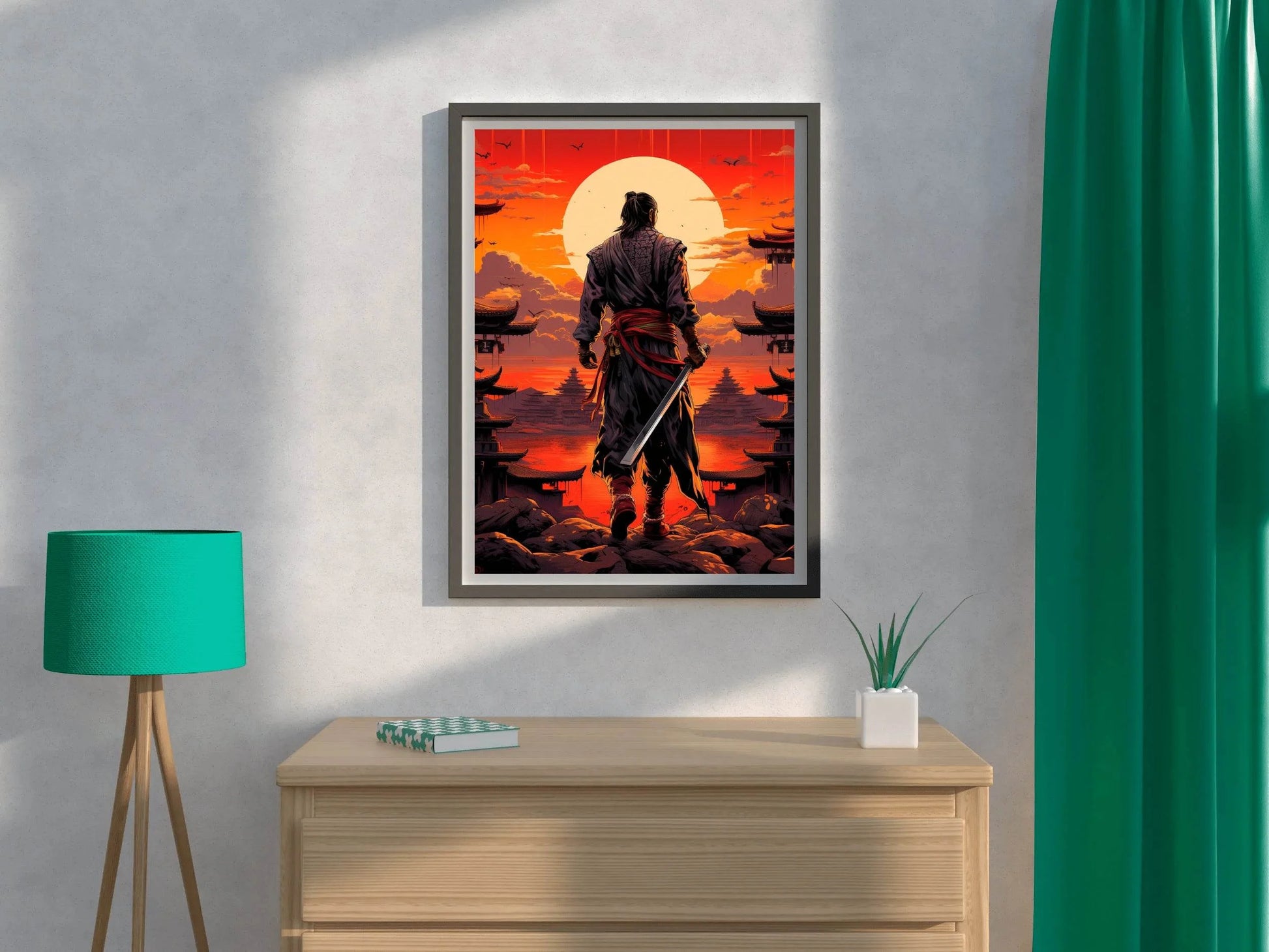 Sunset Style Portrait of Traditional Japanese's Samurai Character Anime Wall Art - beink online art store