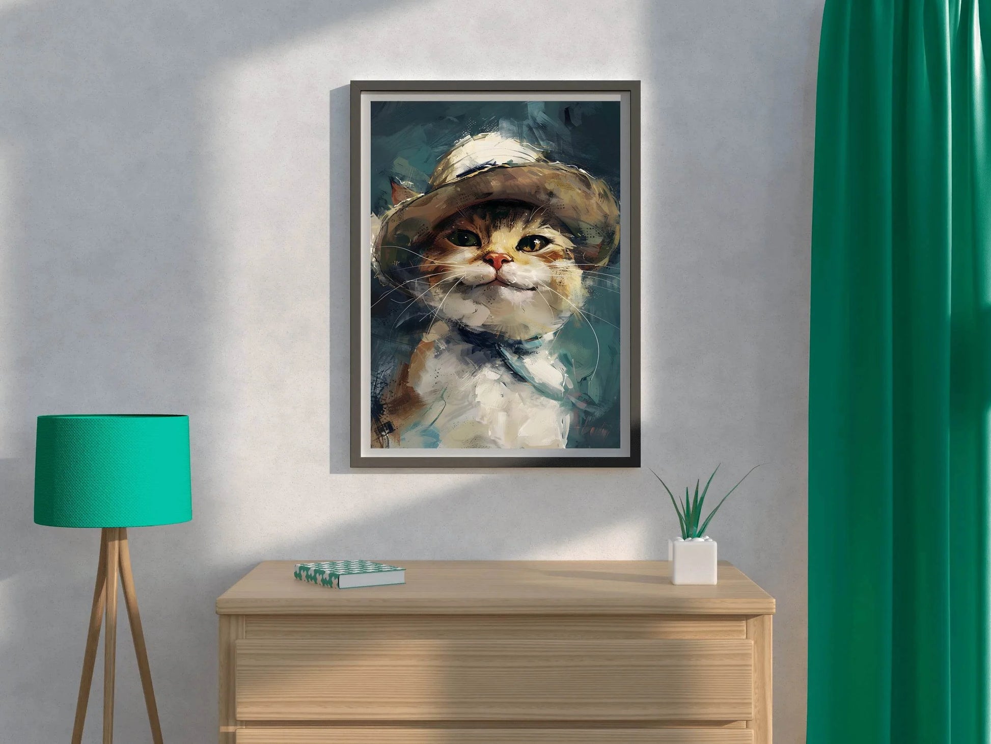 Smiling Kitten Wearing Hat Stroked Painting - beink online art store