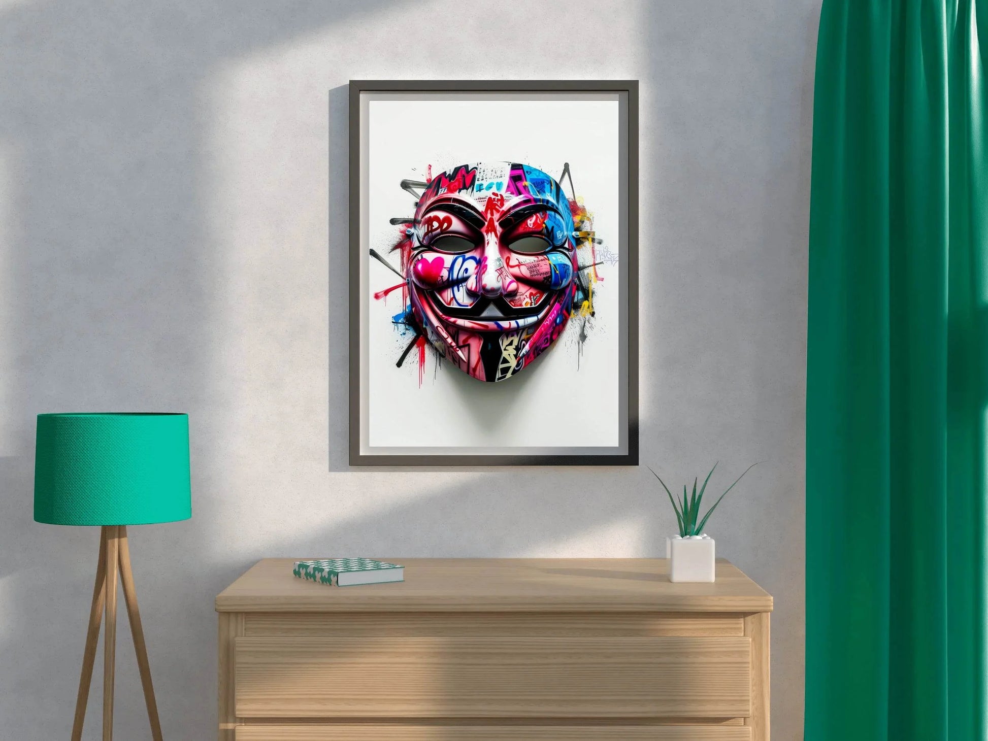 Graffiti-Covered Anonymous Mask Wall Art - beink online art store