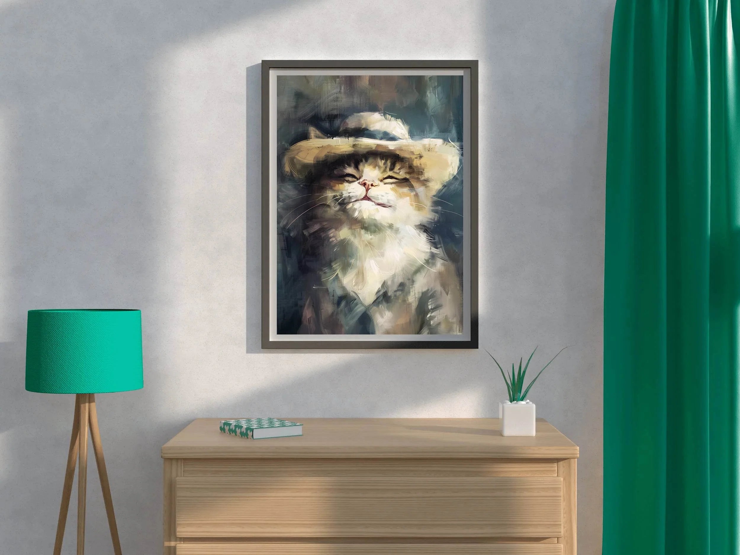 Painting of Smiling Cat With Hat - beink online art store