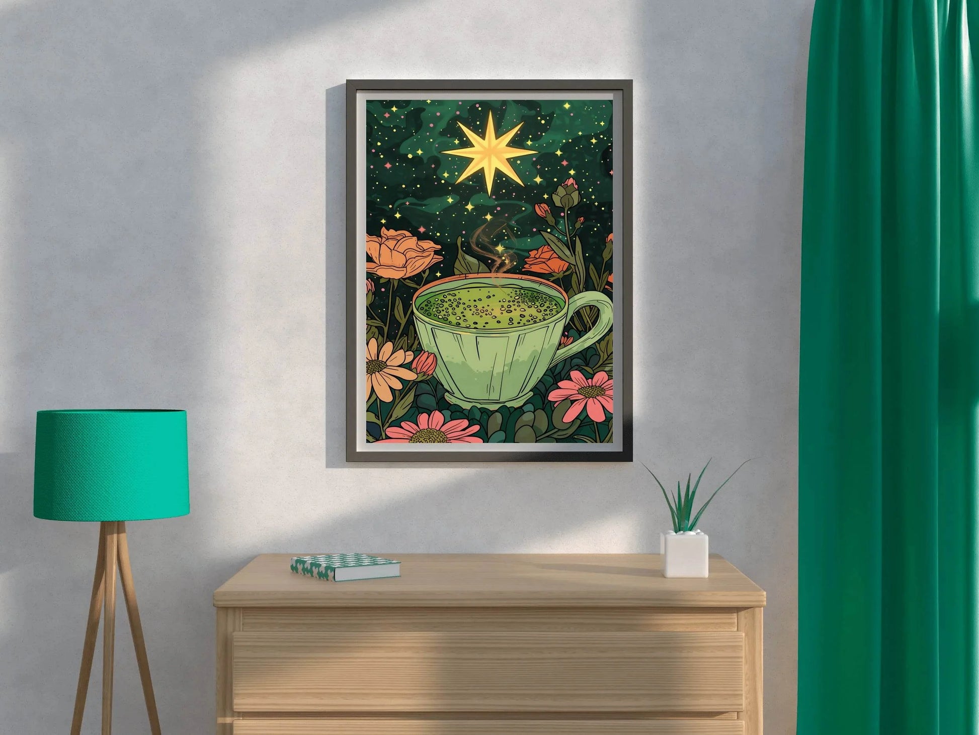 Matcha coffee with Flower Background Wall Art - beink online art store