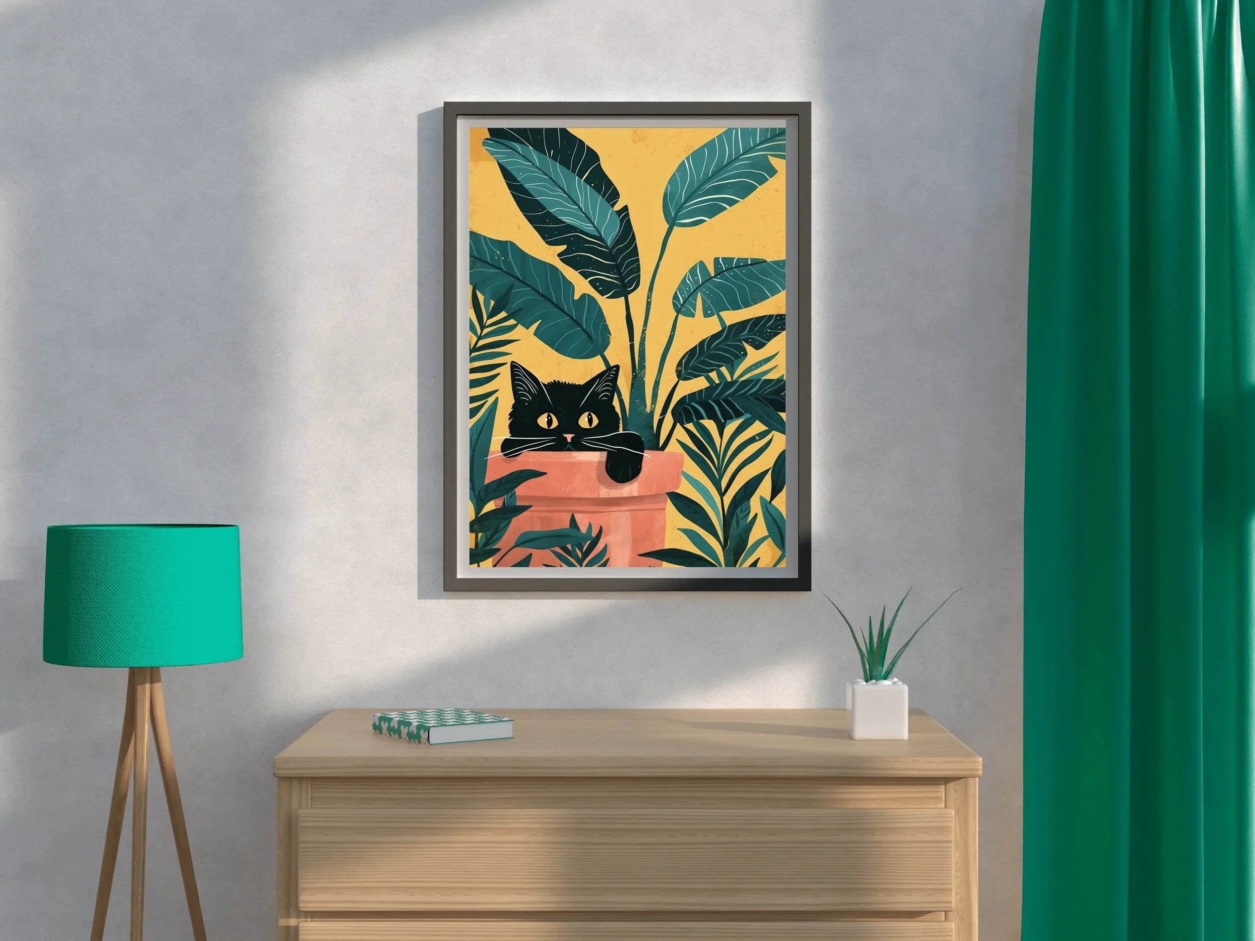 Black Cat With Floral Background Wall Art - beink online art store