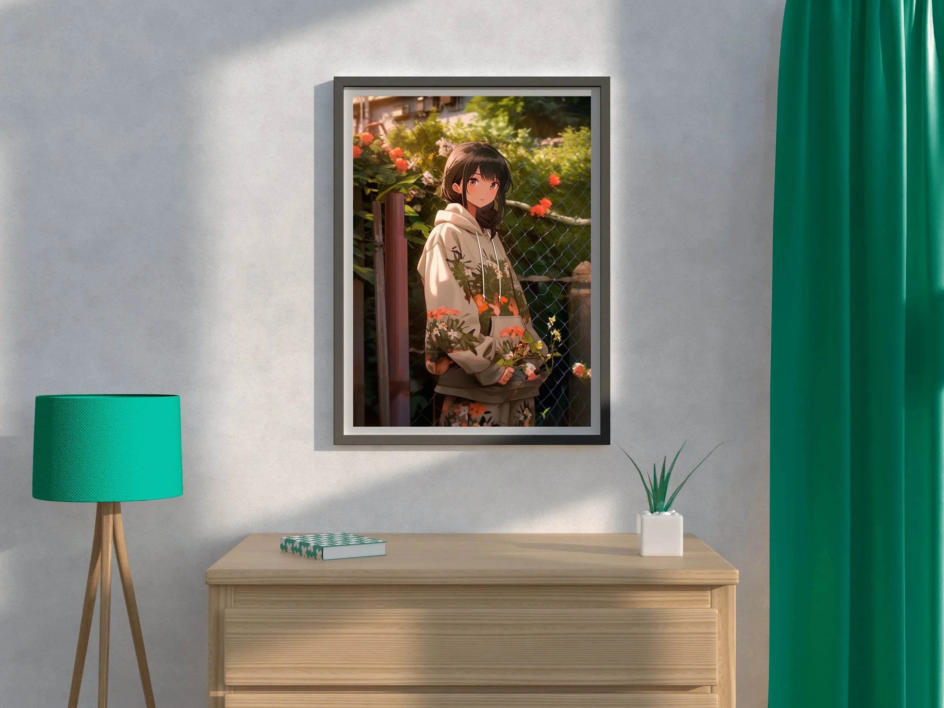 Beautiful Anime woman in Garden Anime Wall Art - beink online art store