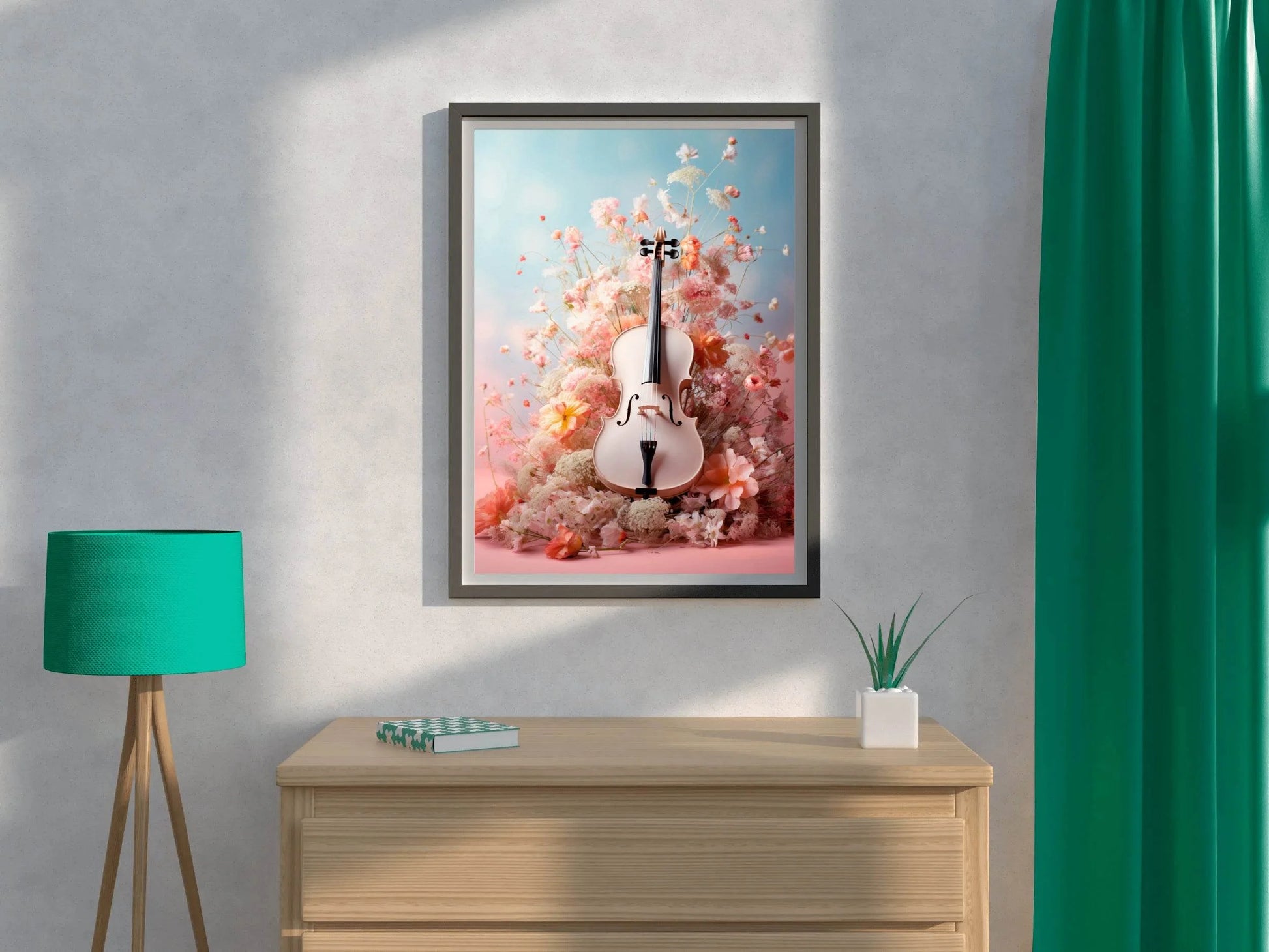 Pink Violin Among Flowers Wall Art - beink online art store