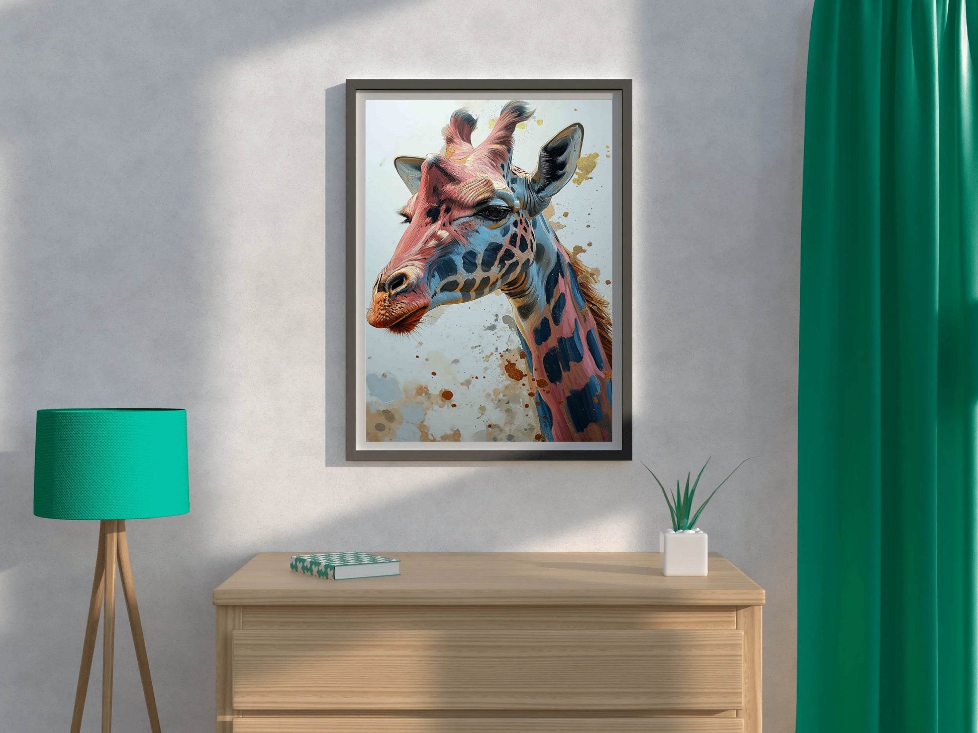 Giraffe Pink Blue Pattern Face Wall Art - beink online art store
