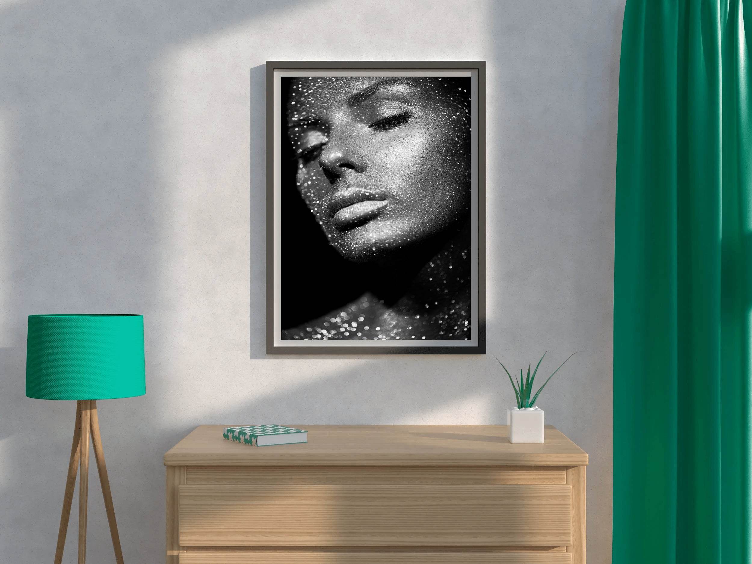 Women Bright Sparkling Lights Black & White Wall Art - beink online art store