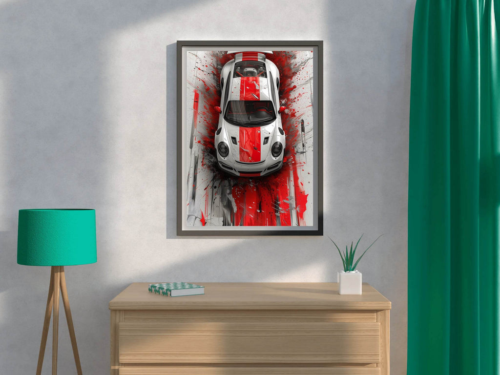 Porsche Cayman Red Line Wall Art - beink online art store