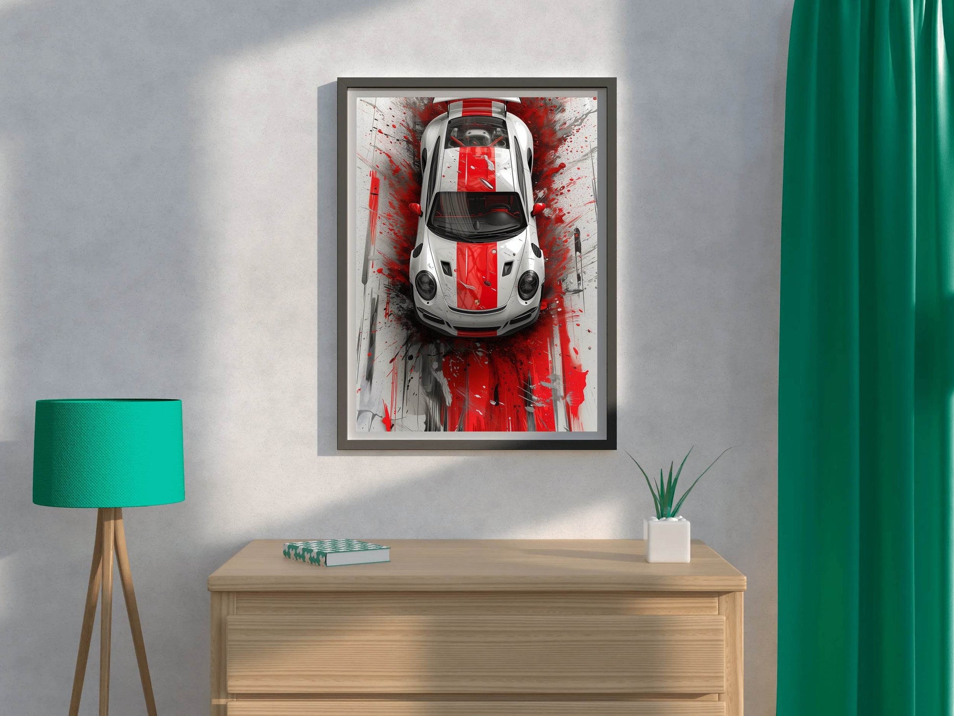 Porsche Cayman Red Line Wall Art - beink online art store