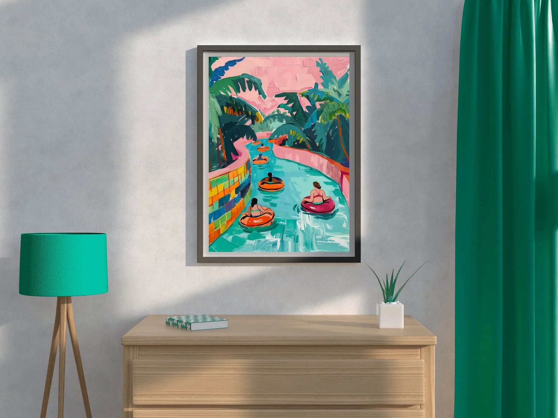 Painting of People in the Water with a Palm Tree Wall Art - beink online art store