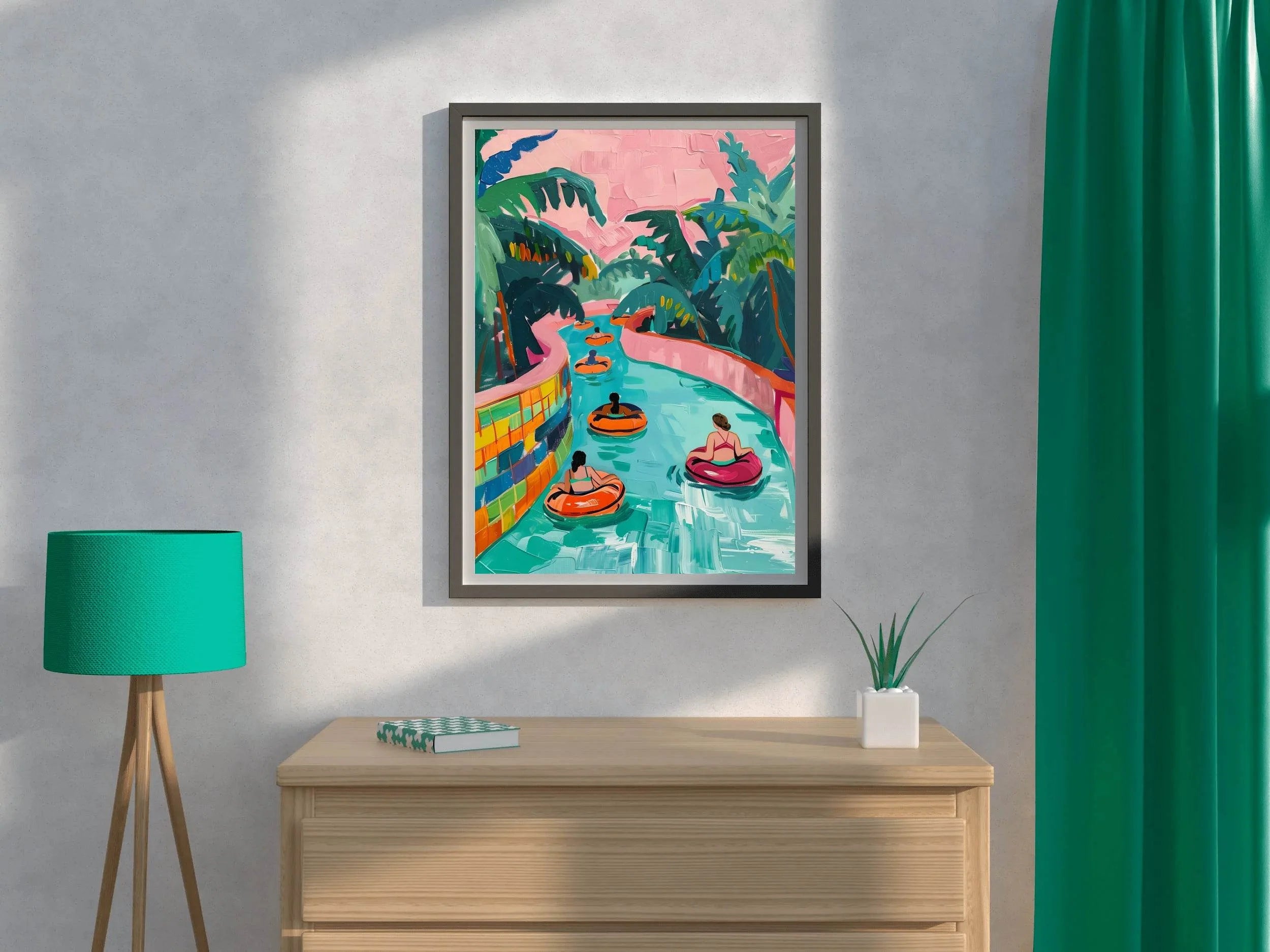 Painting of People in the Water with a Palm Tree Wall Art - beink online art store