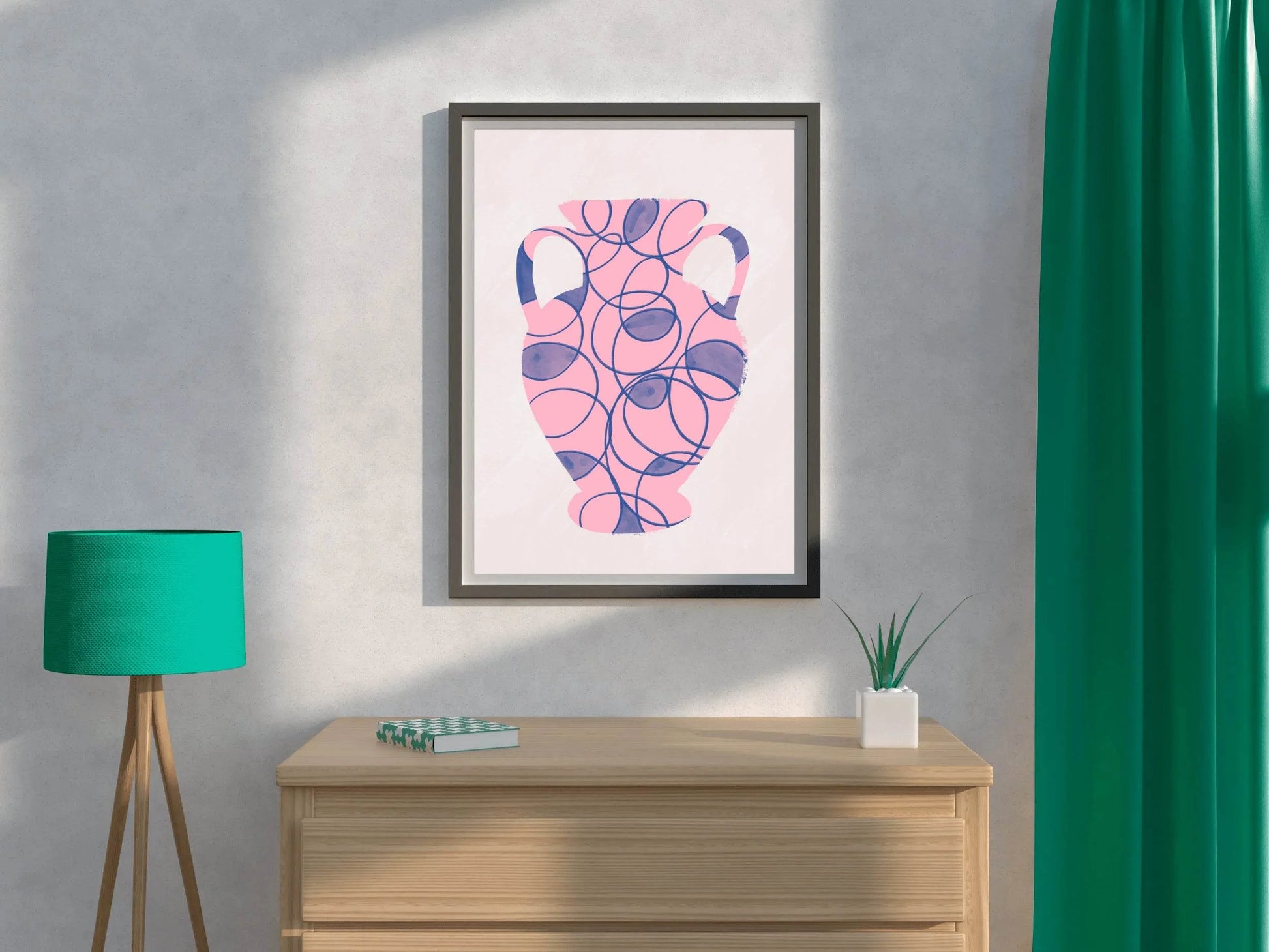 Pink And Blue Vase With Handle Wall Art - beink online art store