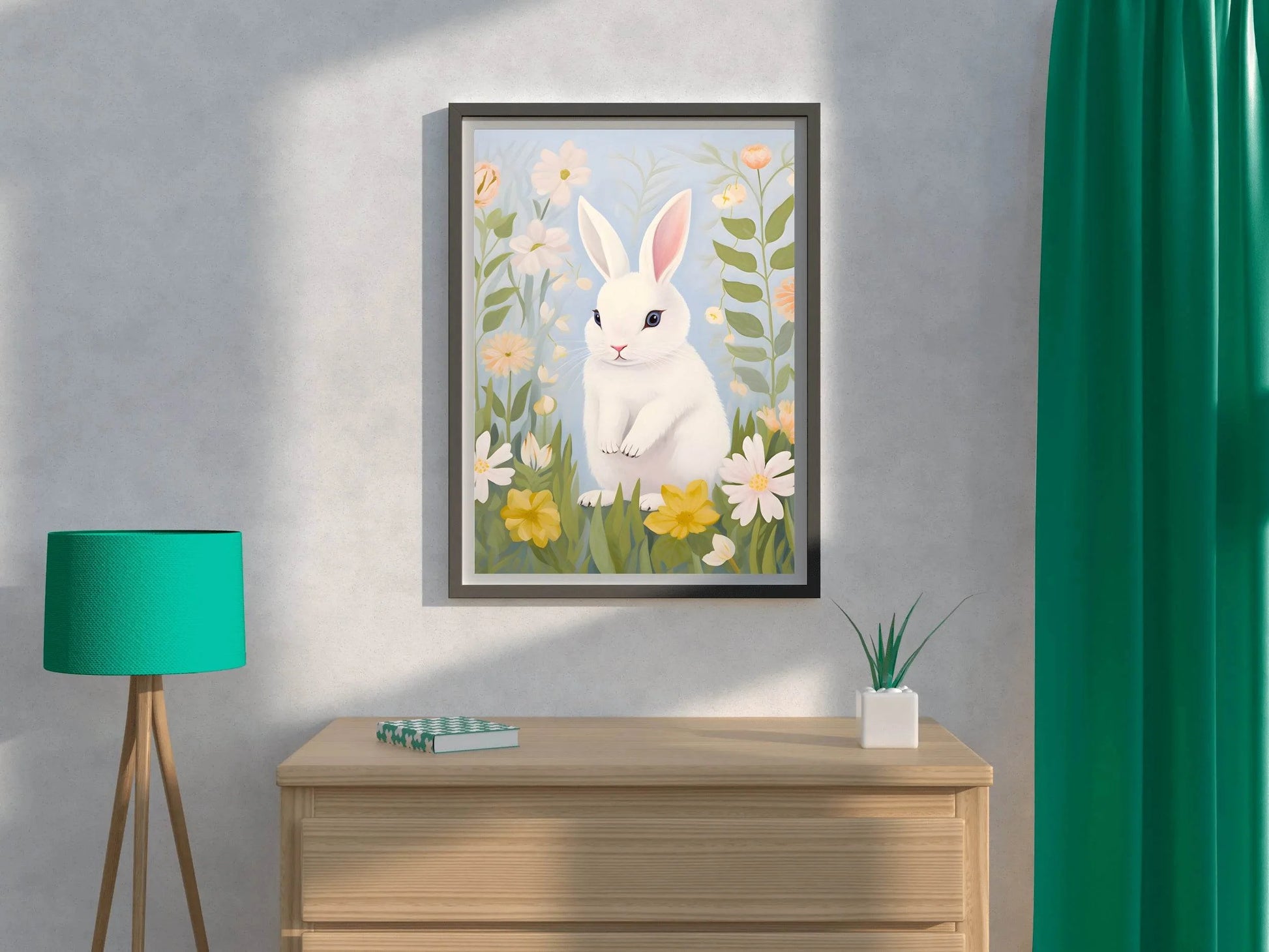 Drawing of Rabbit Sitting on the Grass - beink online art store