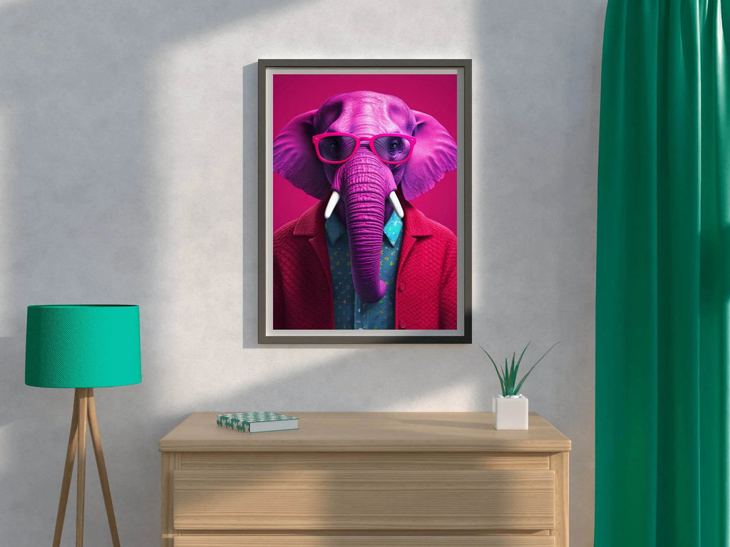 Pink Painted Elephant With Glasses Animal Wall Art - beink online art store